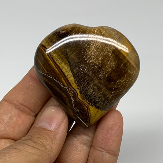 81g, 2.1"x2.1"x0.7", Tiger's Eye Heart Polished Healing Crystal @India, B33889