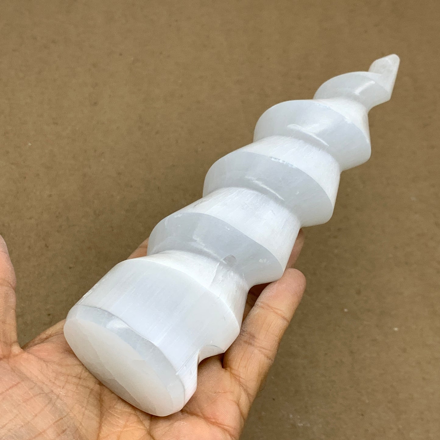 0.92 lbs.,7.25"x1.9", Selenite Spiral Crystal Tower Wand Point, B36641