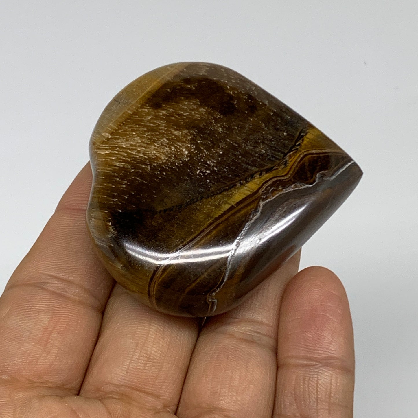 81g, 2.1"x2.1"x0.7", Tiger's Eye Heart Polished Healing Crystal @India, B33889