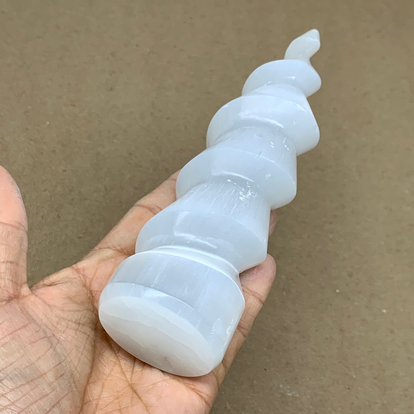 0.92 lbs.,7.25"x1.9", Selenite Spiral Crystal Tower Wand Point, B36641