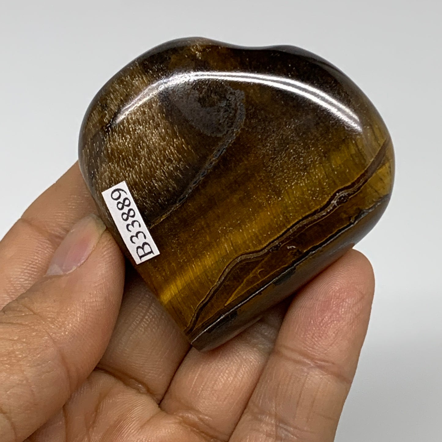 81g, 2.1"x2.1"x0.7", Tiger's Eye Heart Polished Healing Crystal @India, B33889
