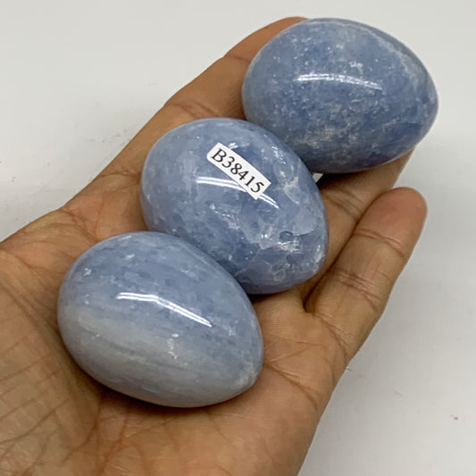 235.6g, 1.8"-1.8", 3pcs, Blue Calcite Egg Polished Crystal @Madagascar, B38416