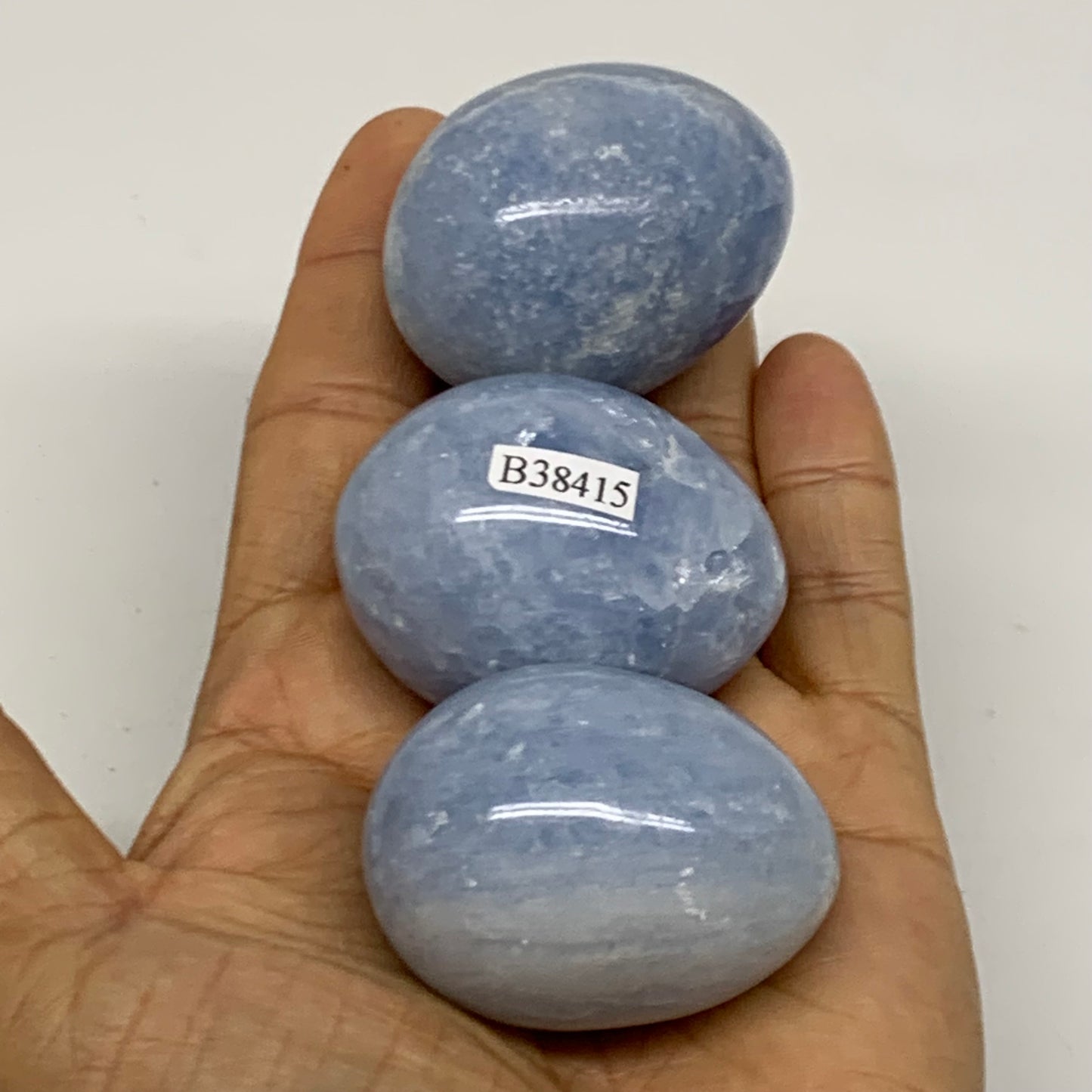 235.6g, 1.8"-1.8", 3pcs, Blue Calcite Egg Polished Crystal @Madagascar, B38416
