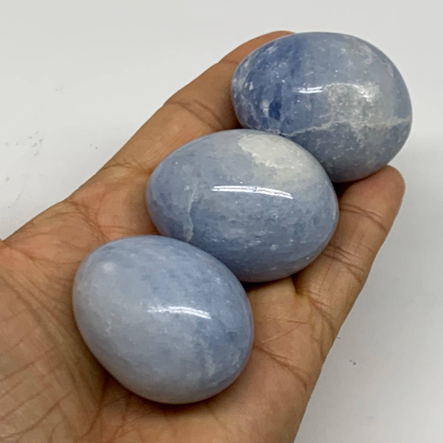235.6g, 1.8"-1.8", 3pcs, Blue Calcite Egg Polished Crystal @Madagascar, B38416