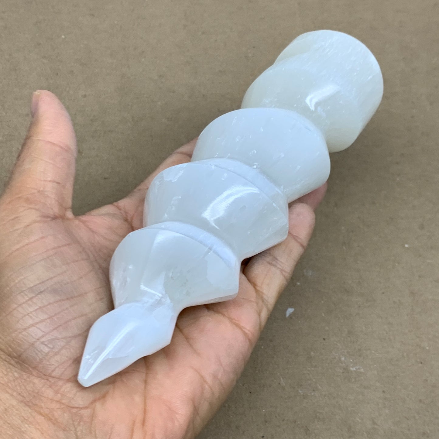 1 lbs.,7.25"x1.9", Selenite Spiral Crystal Tower Wand Point, B36642