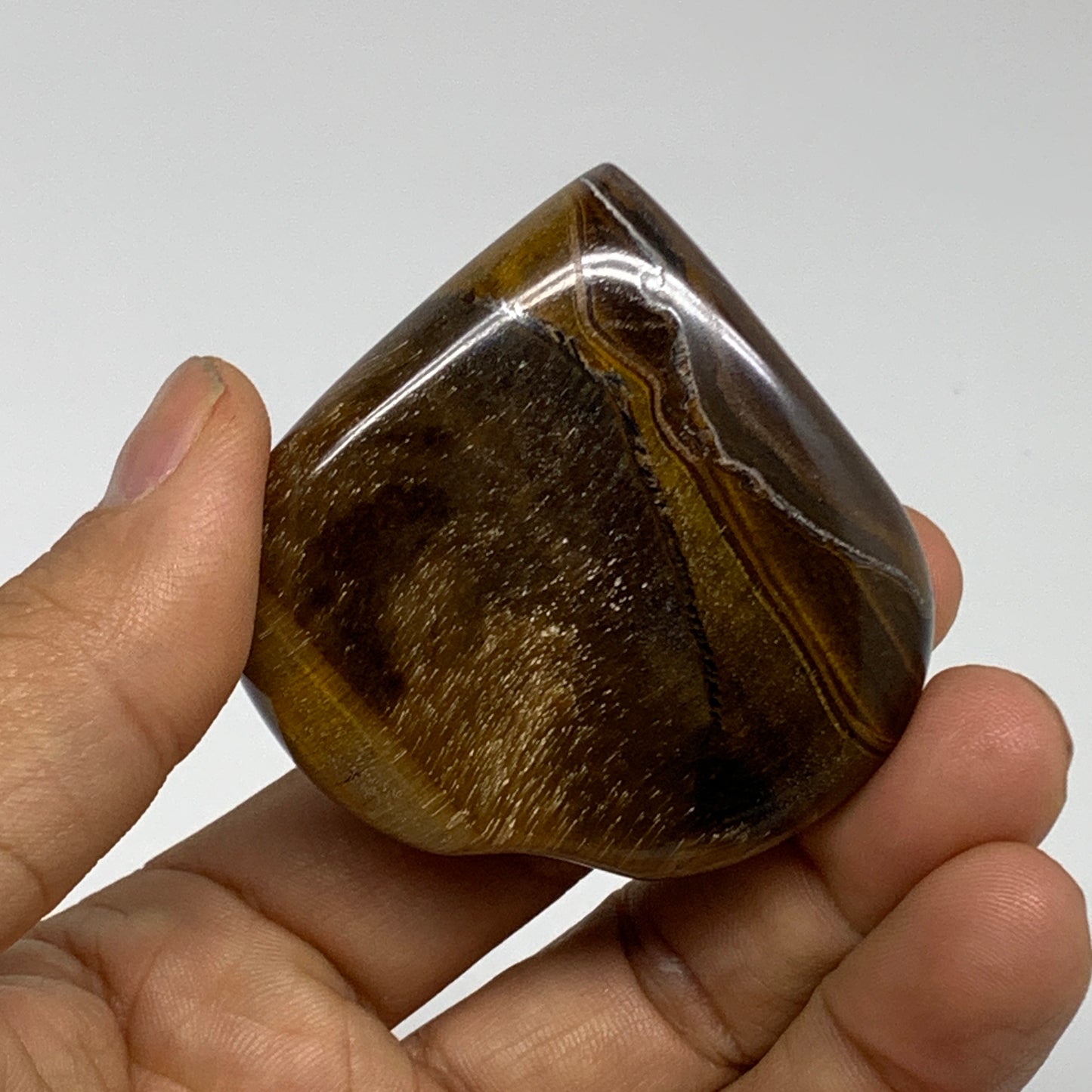 81g, 2.1"x2.1"x0.7", Tiger's Eye Heart Polished Healing Crystal @India, B33889