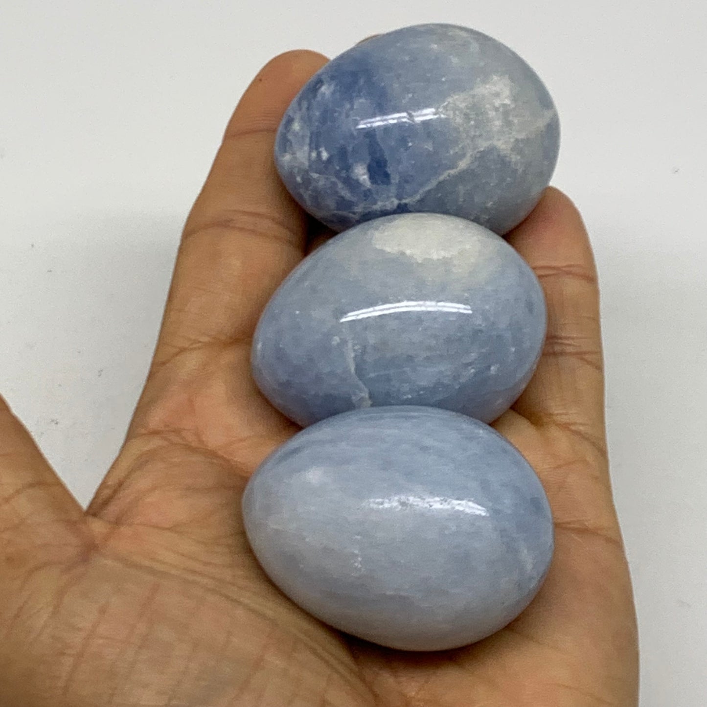 235.6g, 1.8"-1.8", 3pcs, Blue Calcite Egg Polished Crystal @Madagascar, B38416