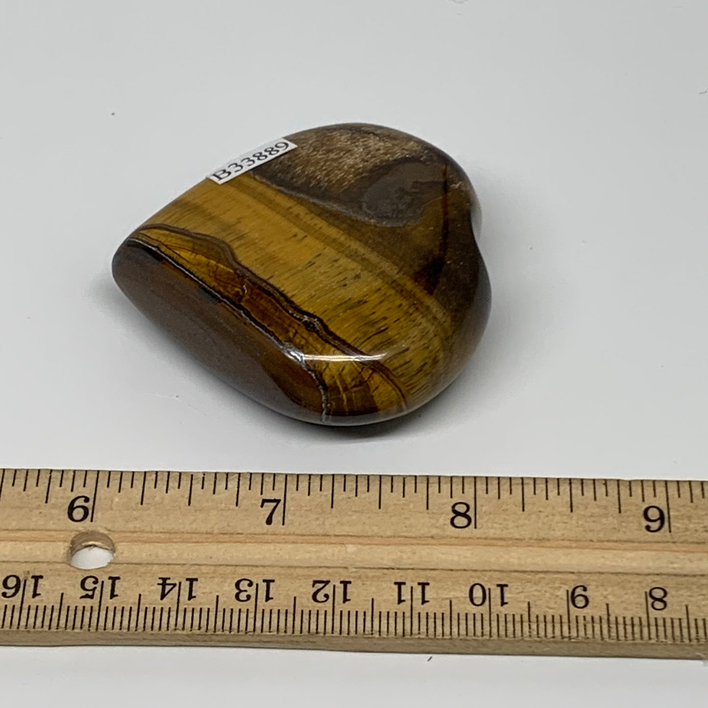 81g, 2.1"x2.1"x0.7", Tiger's Eye Heart Polished Healing Crystal @India, B33889