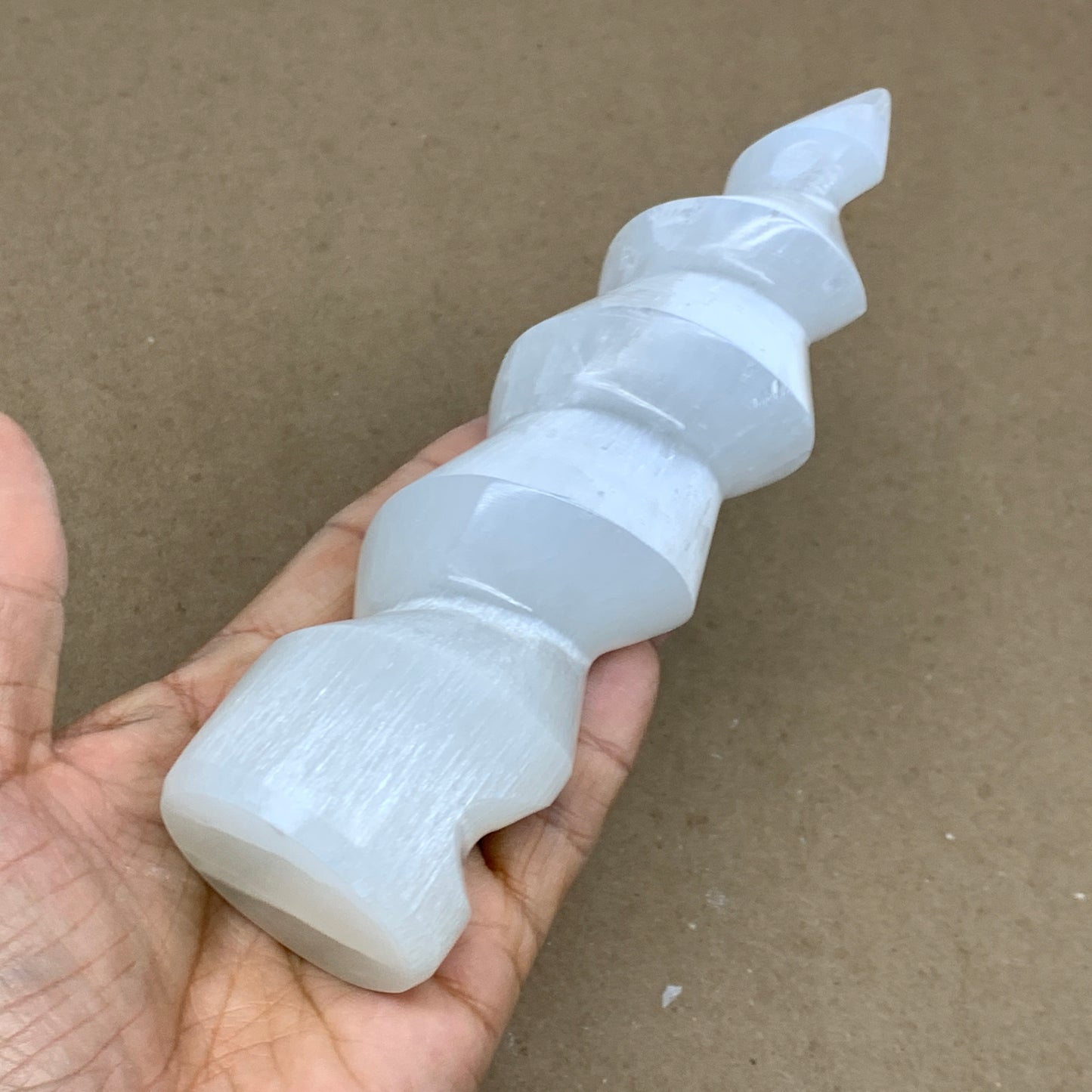 1 lbs.,7.25"x1.9", Selenite Spiral Crystal Tower Wand Point, B36642