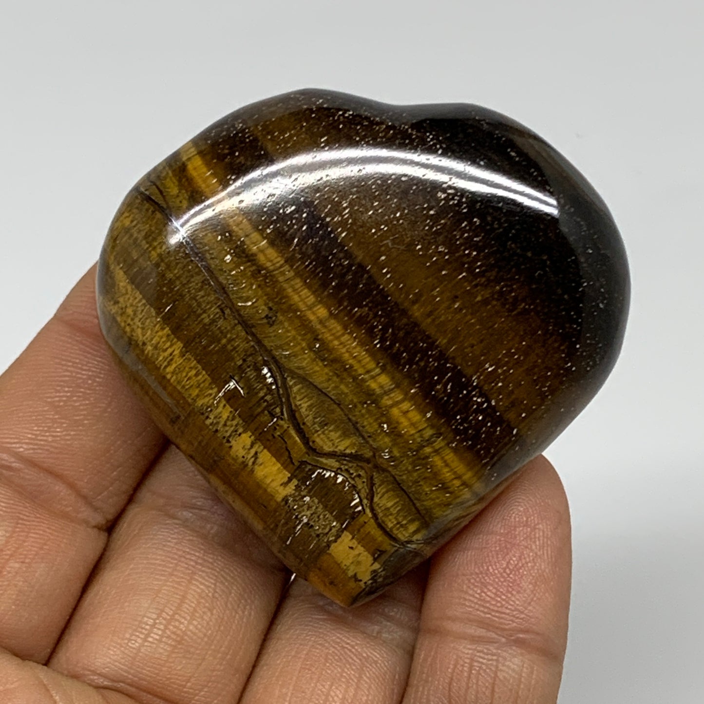 77.8g, 2"x2.1"x0.8", Tiger's Eye Heart Polished Healing Crystal @India, B33890