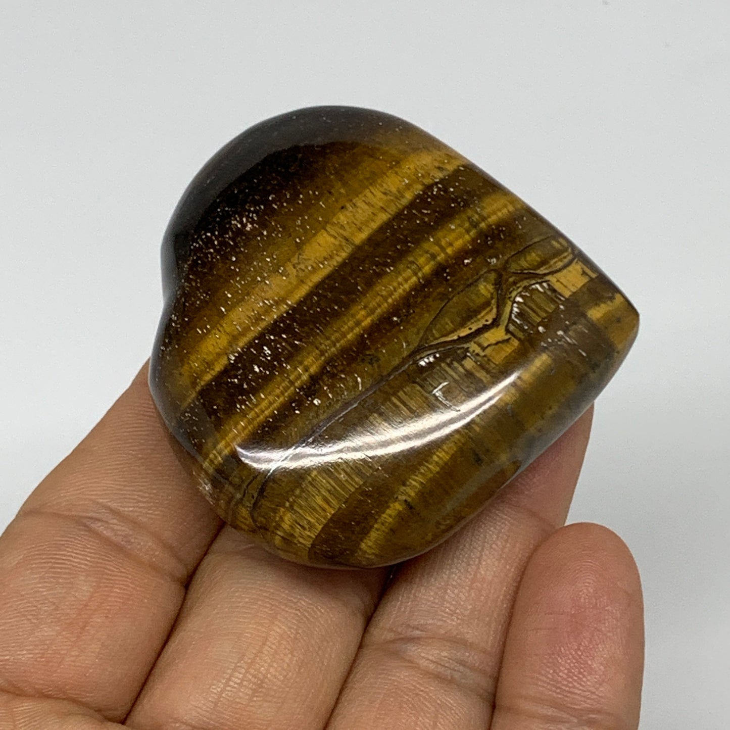 77.8g, 2"x2.1"x0.8", Tiger's Eye Heart Polished Healing Crystal @India, B33890