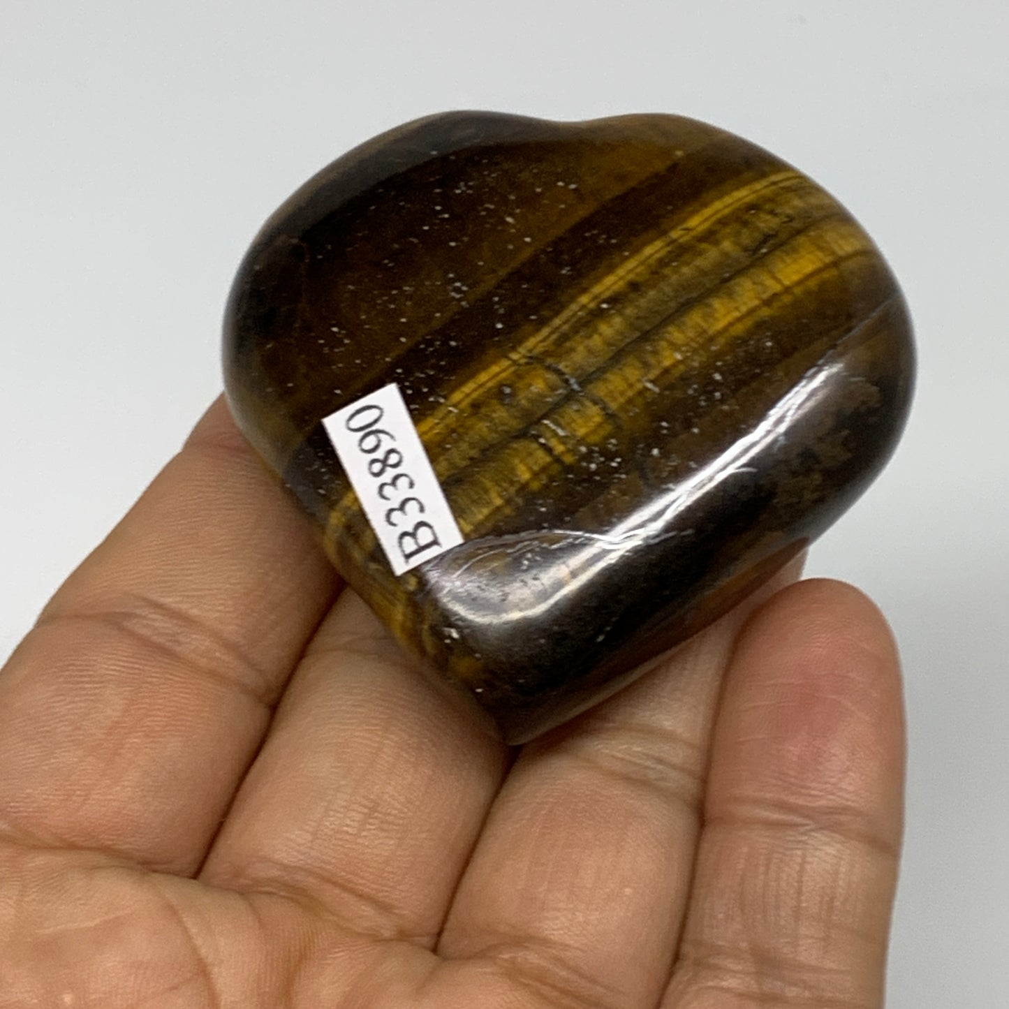77.8g, 2"x2.1"x0.8", Tiger's Eye Heart Polished Healing Crystal @India, B33890