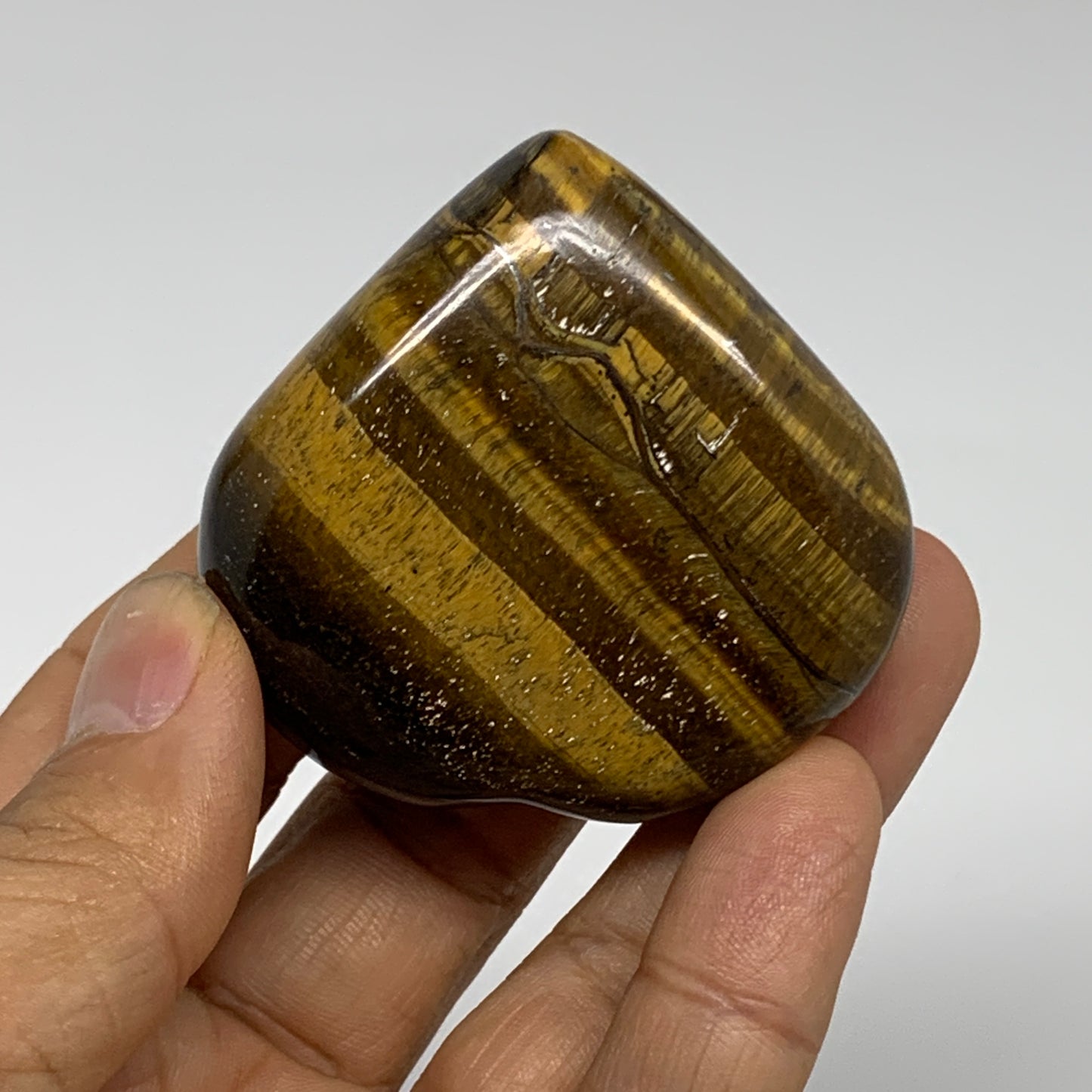 77.8g, 2"x2.1"x0.8", Tiger's Eye Heart Polished Healing Crystal @India, B33890