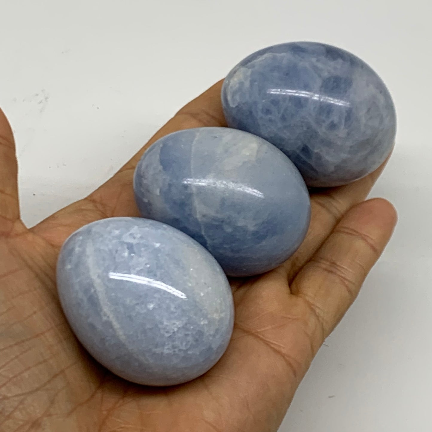 279.9g, 1.8"-1.9", 3pcs, Blue Calcite Egg Polished Crystal @Madagascar, B38417