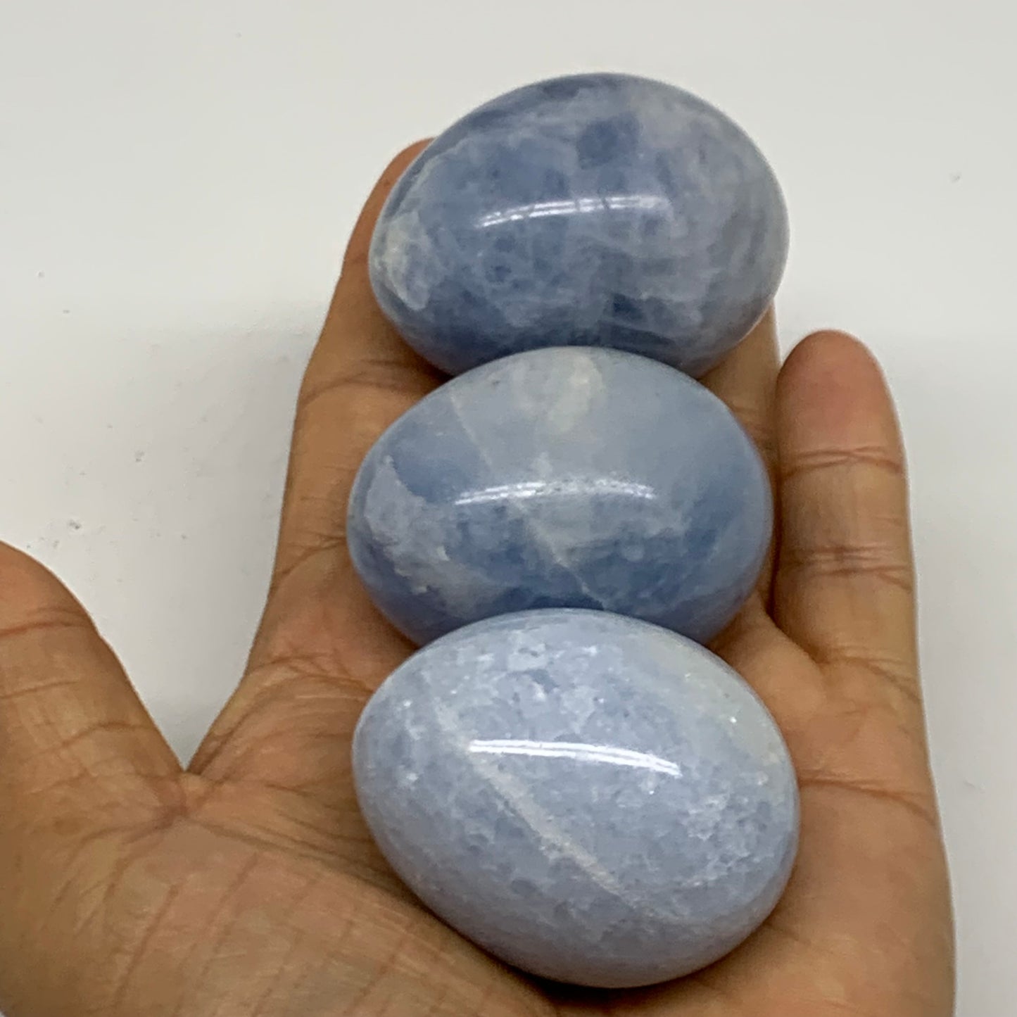 279.9g, 1.8"-1.9", 3pcs, Blue Calcite Egg Polished Crystal @Madagascar, B38417