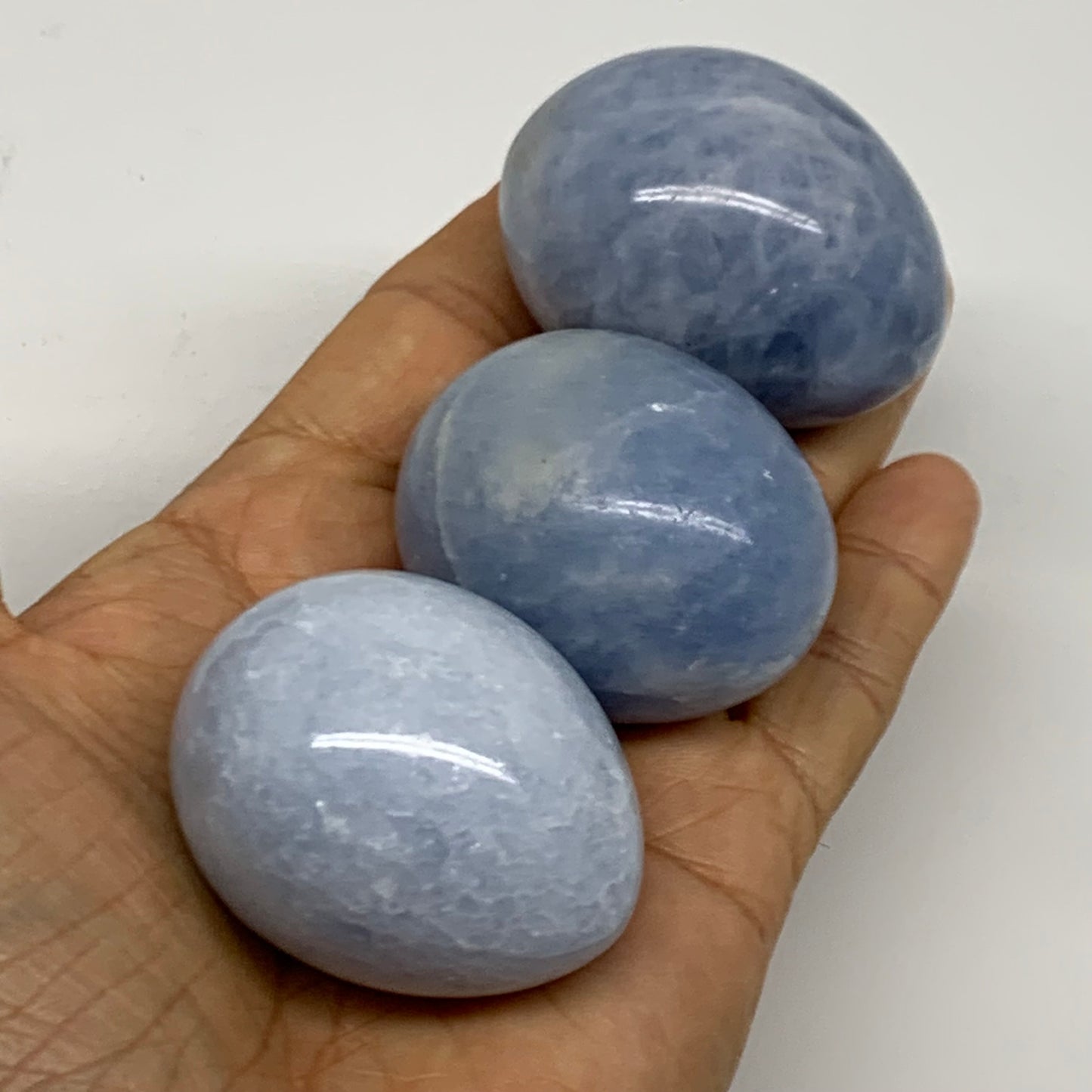 279.9g, 1.8"-1.9", 3pcs, Blue Calcite Egg Polished Crystal @Madagascar, B38417