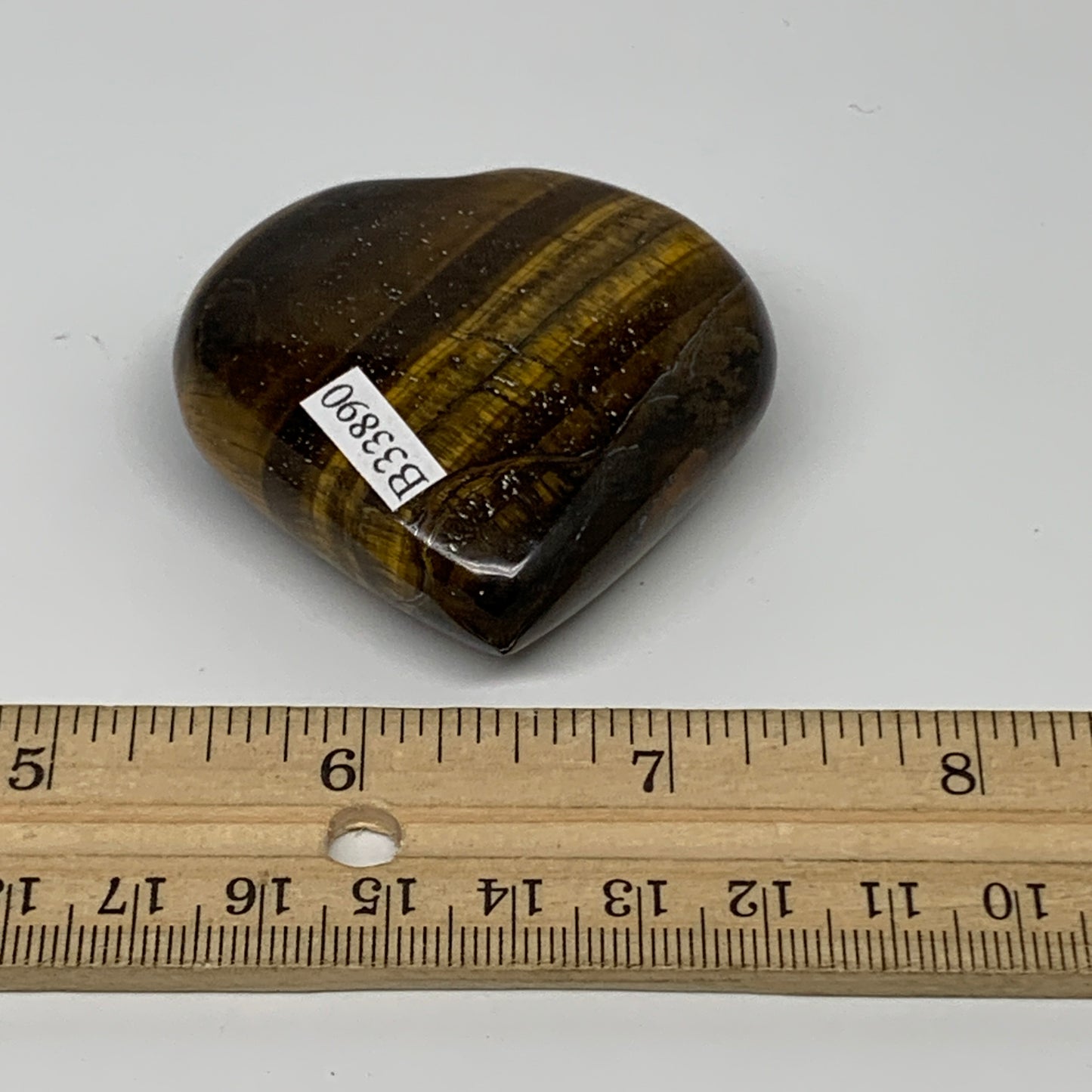 77.8g, 2"x2.1"x0.8", Tiger's Eye Heart Polished Healing Crystal @India, B33890