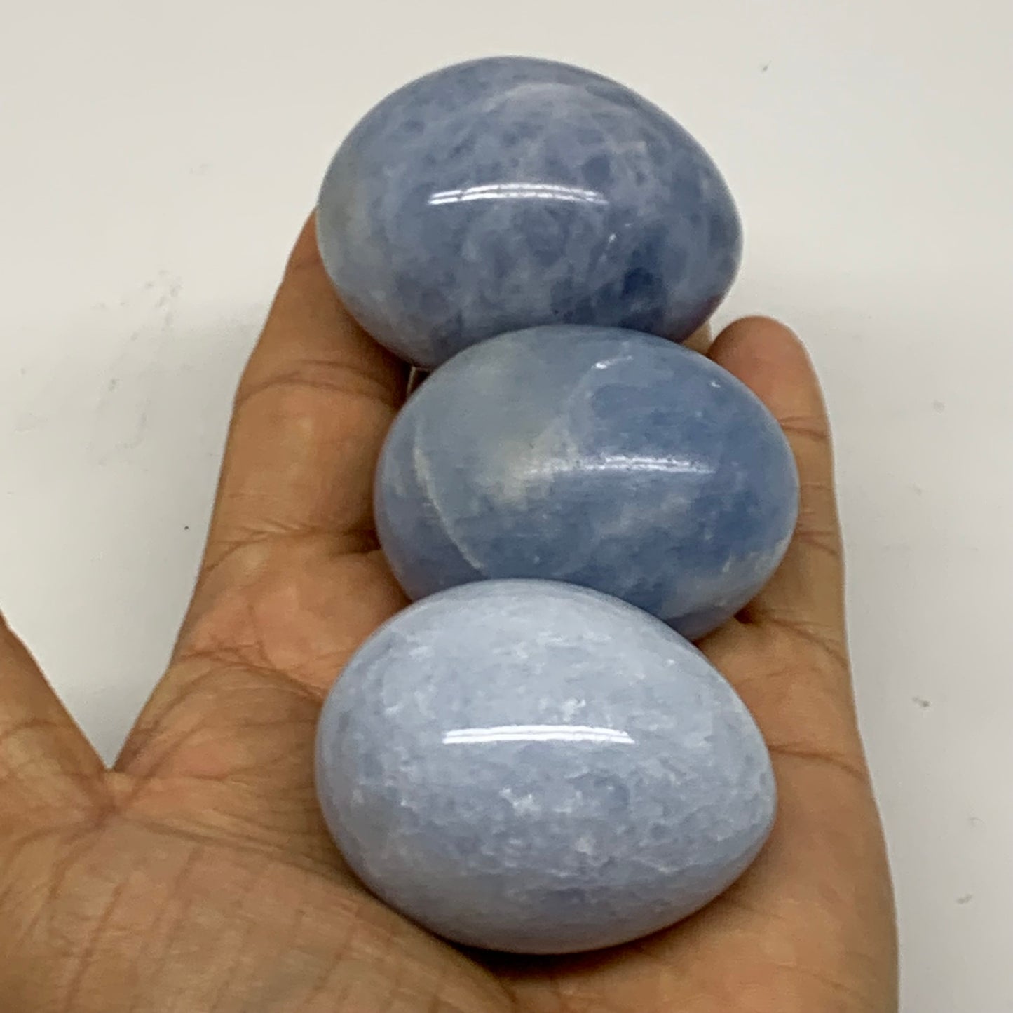 279.9g, 1.8"-1.9", 3pcs, Blue Calcite Egg Polished Crystal @Madagascar, B38417