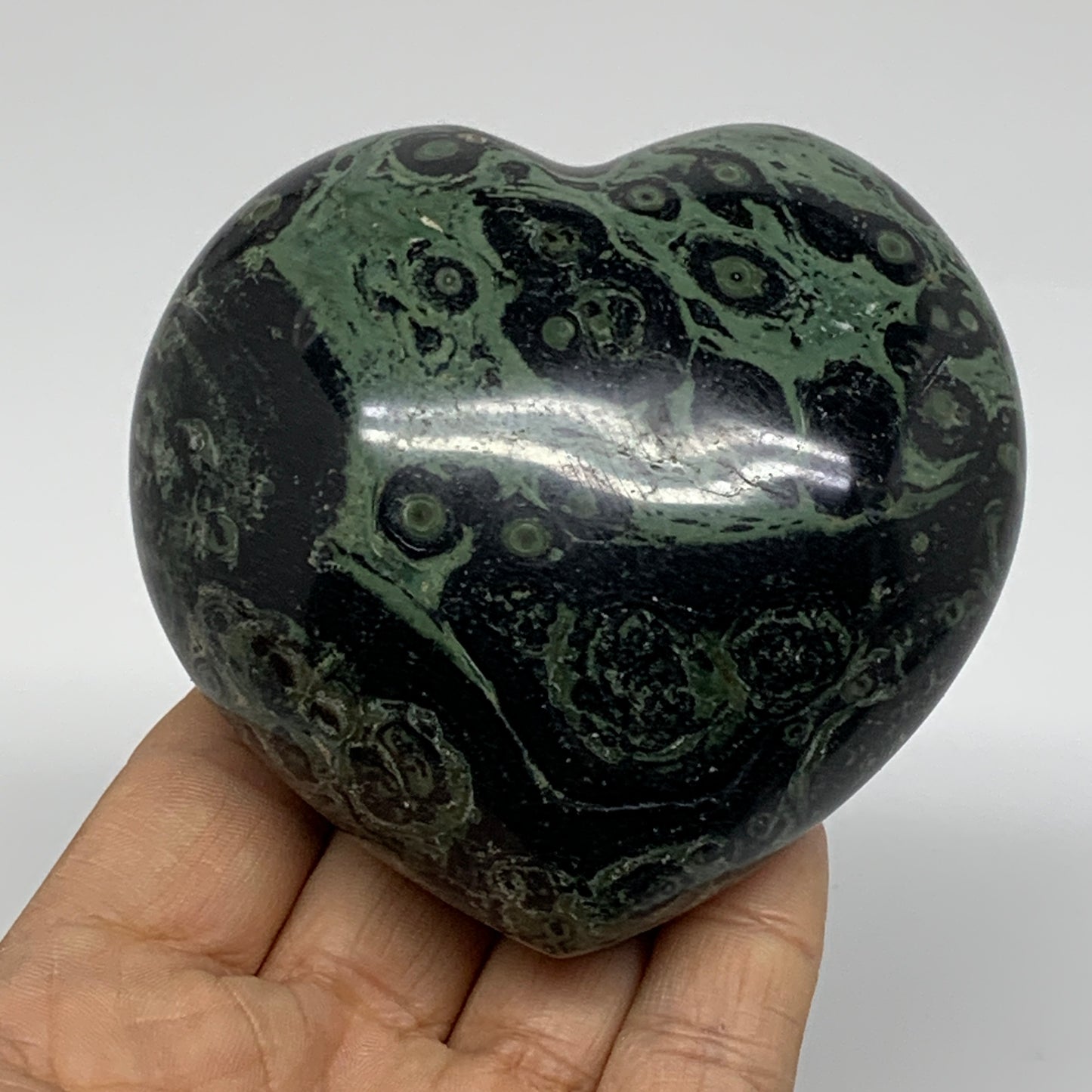 0.89 lbs, 3.2"x3.3"x1.8", Kambaba Jasper Heart Crocodile Polished Crystal, B3755