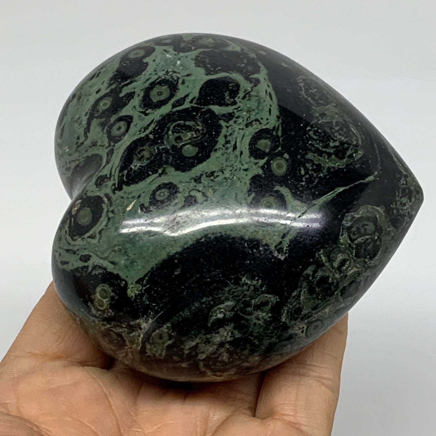 0.89 lbs, 3.2"x3.3"x1.8", Kambaba Jasper Heart Crocodile Polished Crystal, B3755