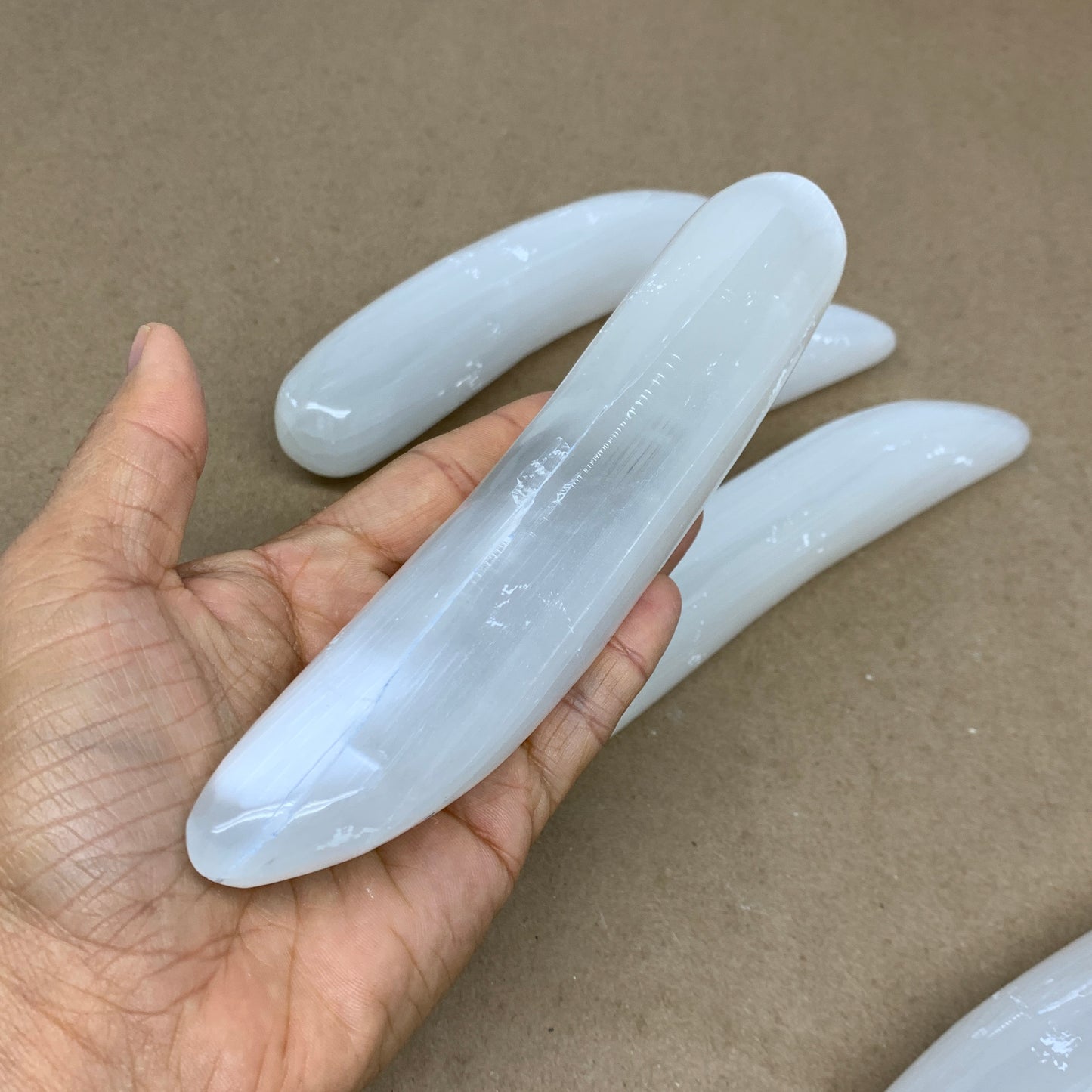 1pc, 0.5 lbs - 0.7lbs, 7"x1.3", Natural Solid Selenite Crystal Wand Polished, B3