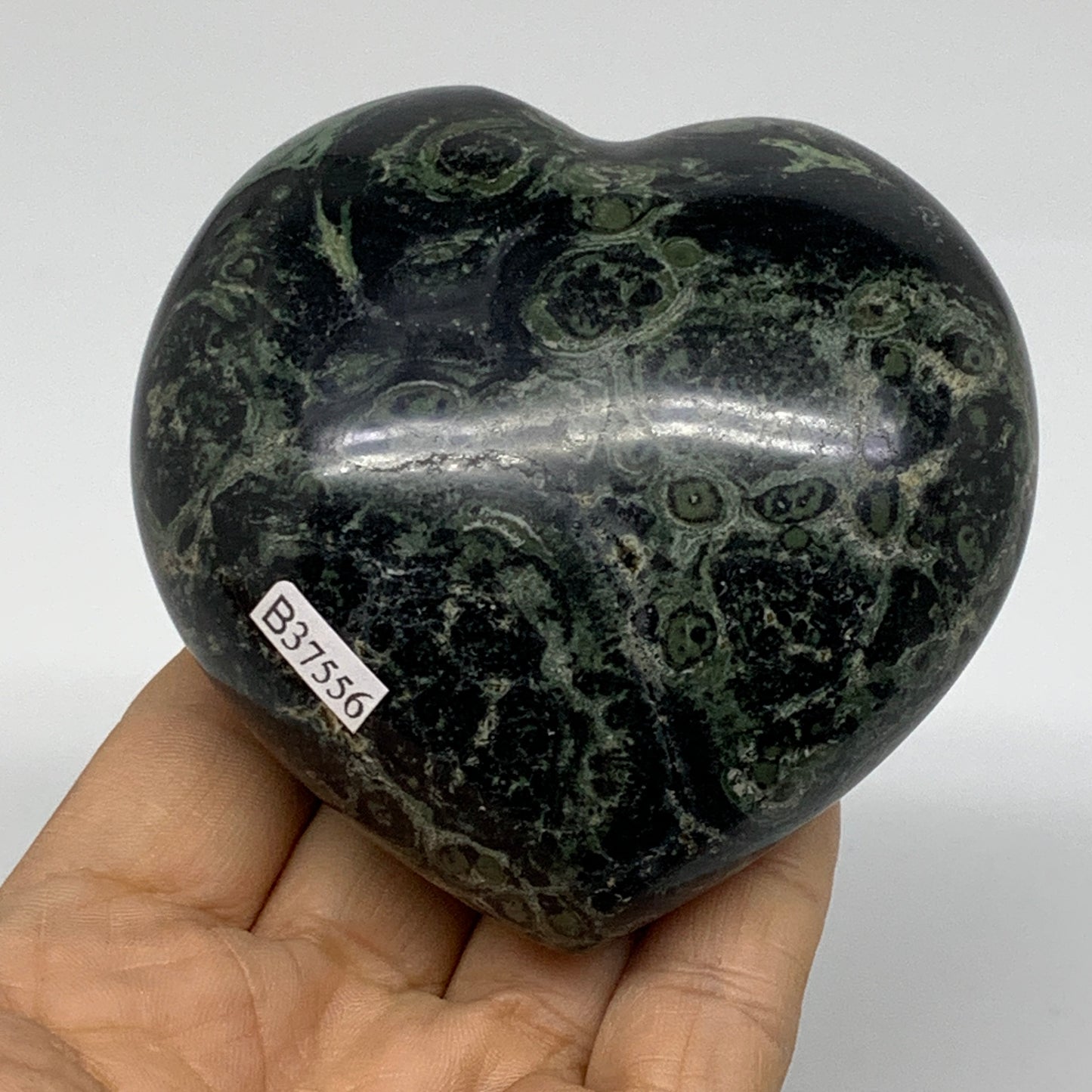 0.89 lbs, 3.2"x3.3"x1.8", Kambaba Jasper Heart Crocodile Polished Crystal, B3755