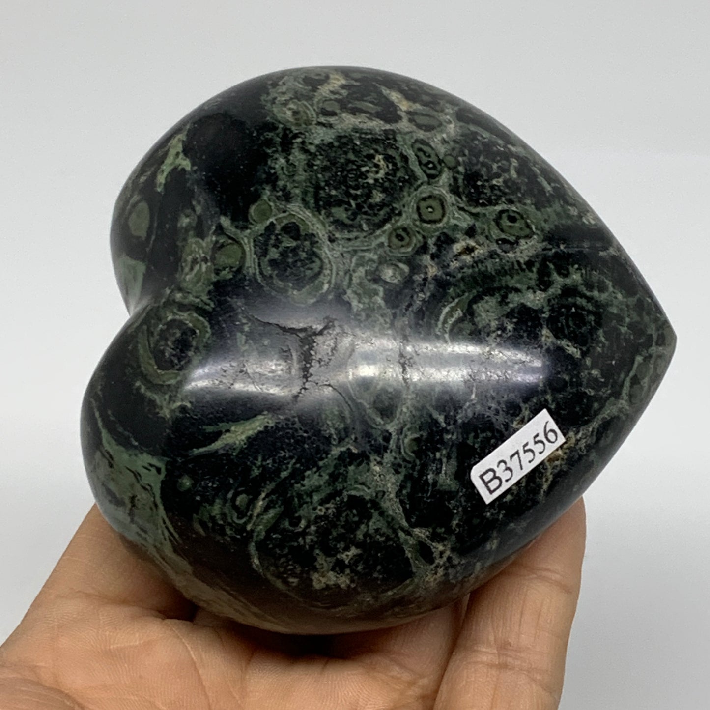 0.89 lbs, 3.2"x3.3"x1.8", Kambaba Jasper Heart Crocodile Polished Crystal, B3755