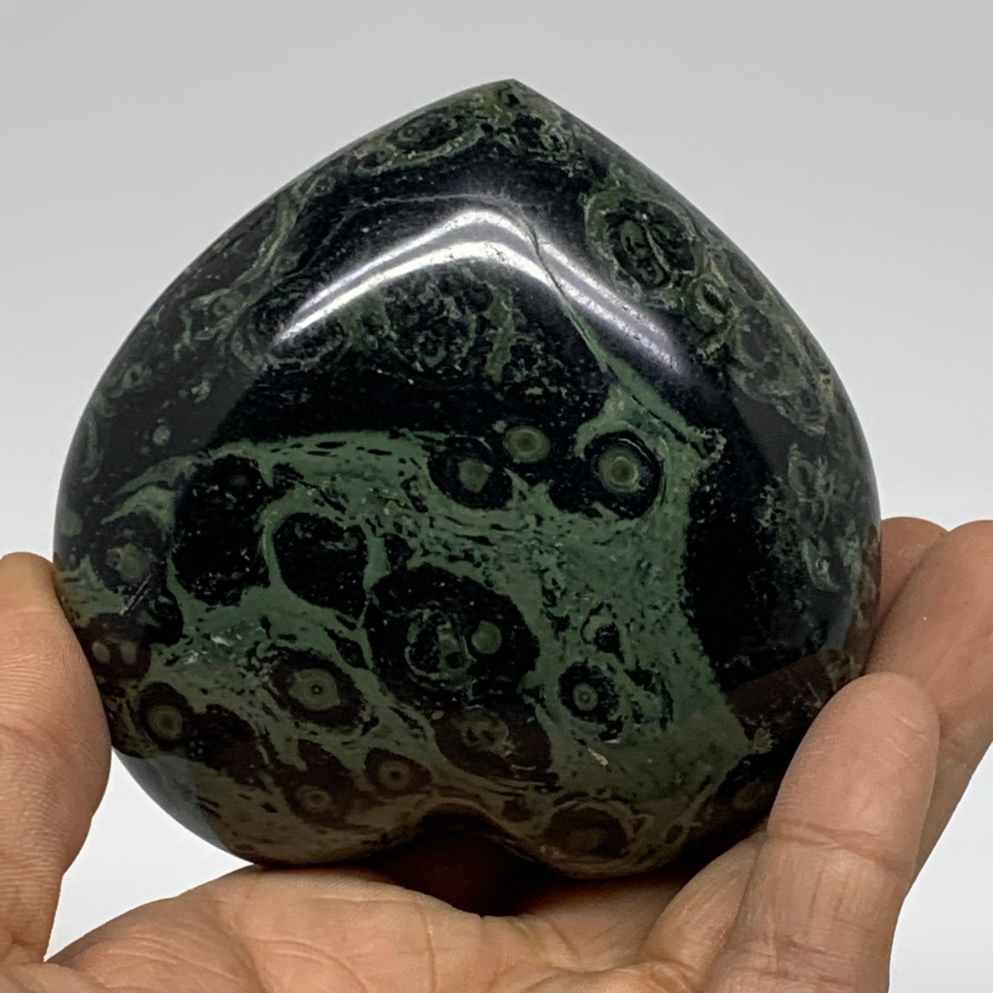 0.89 lbs, 3.2"x3.3"x1.8", Kambaba Jasper Heart Crocodile Polished Crystal, B3755