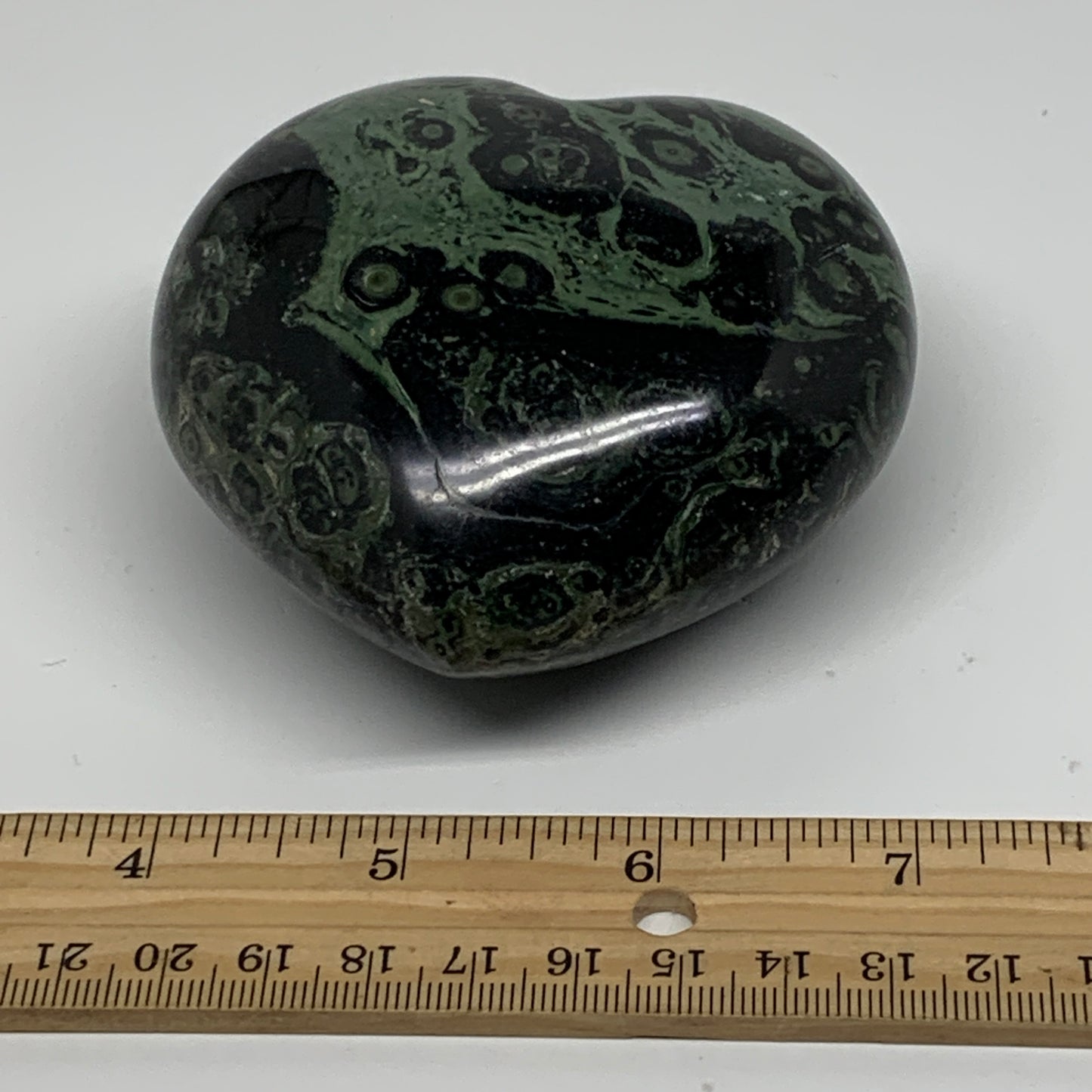 0.89 lbs, 3.2"x3.3"x1.8", Kambaba Jasper Heart Crocodile Polished Crystal, B3755
