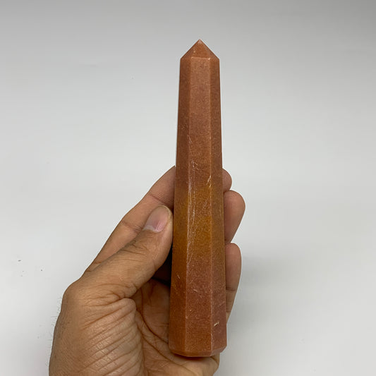 165.5g, 5.8"x1.1"x1" Red Aventurine Tower Obelisk Point Crystal @India,B31093