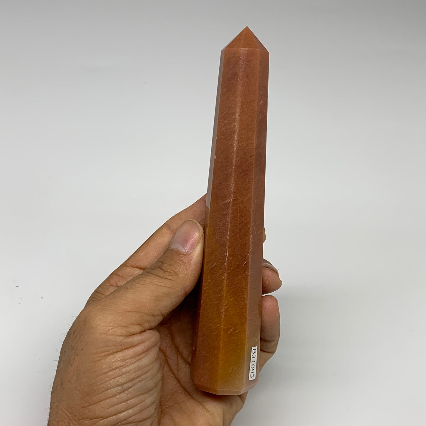 165.5g, 5.8"x1.1"x1" Red Aventurine Tower Obelisk Point Crystal @India,B31093