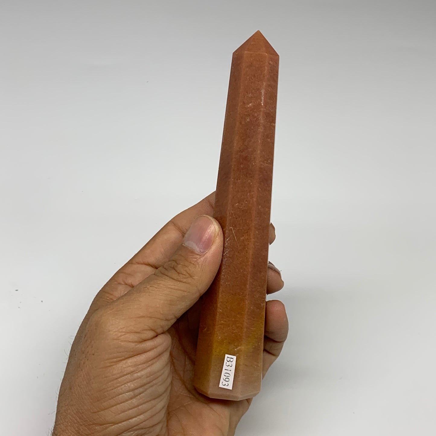 165.5g, 5.8"x1.1"x1" Red Aventurine Tower Obelisk Point Crystal @India,B31093
