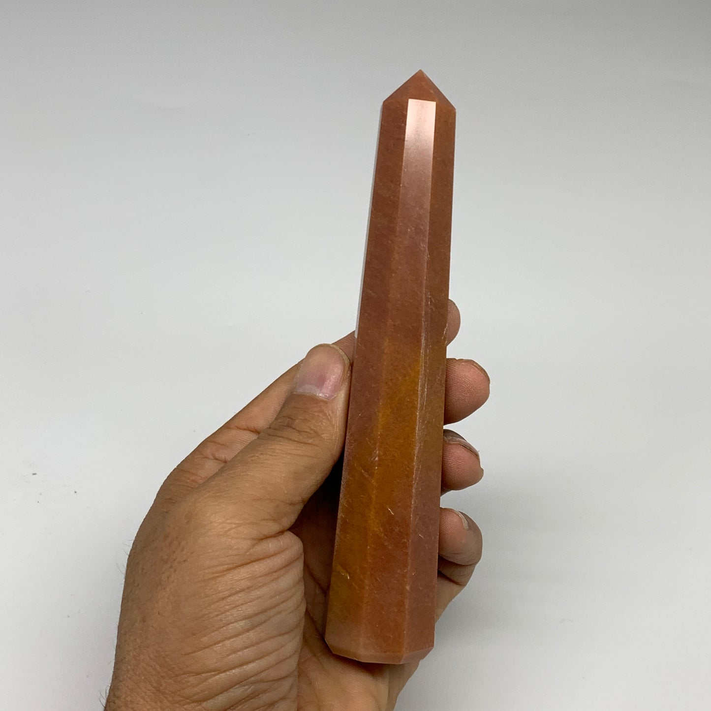 165.5g, 5.8"x1.1"x1" Red Aventurine Tower Obelisk Point Crystal @India,B31093