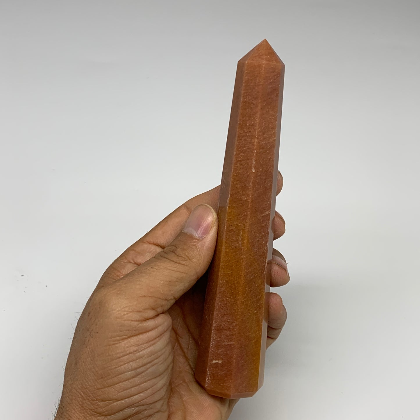 165.5g, 5.8"x1.1"x1" Red Aventurine Tower Obelisk Point Crystal @India,B31093
