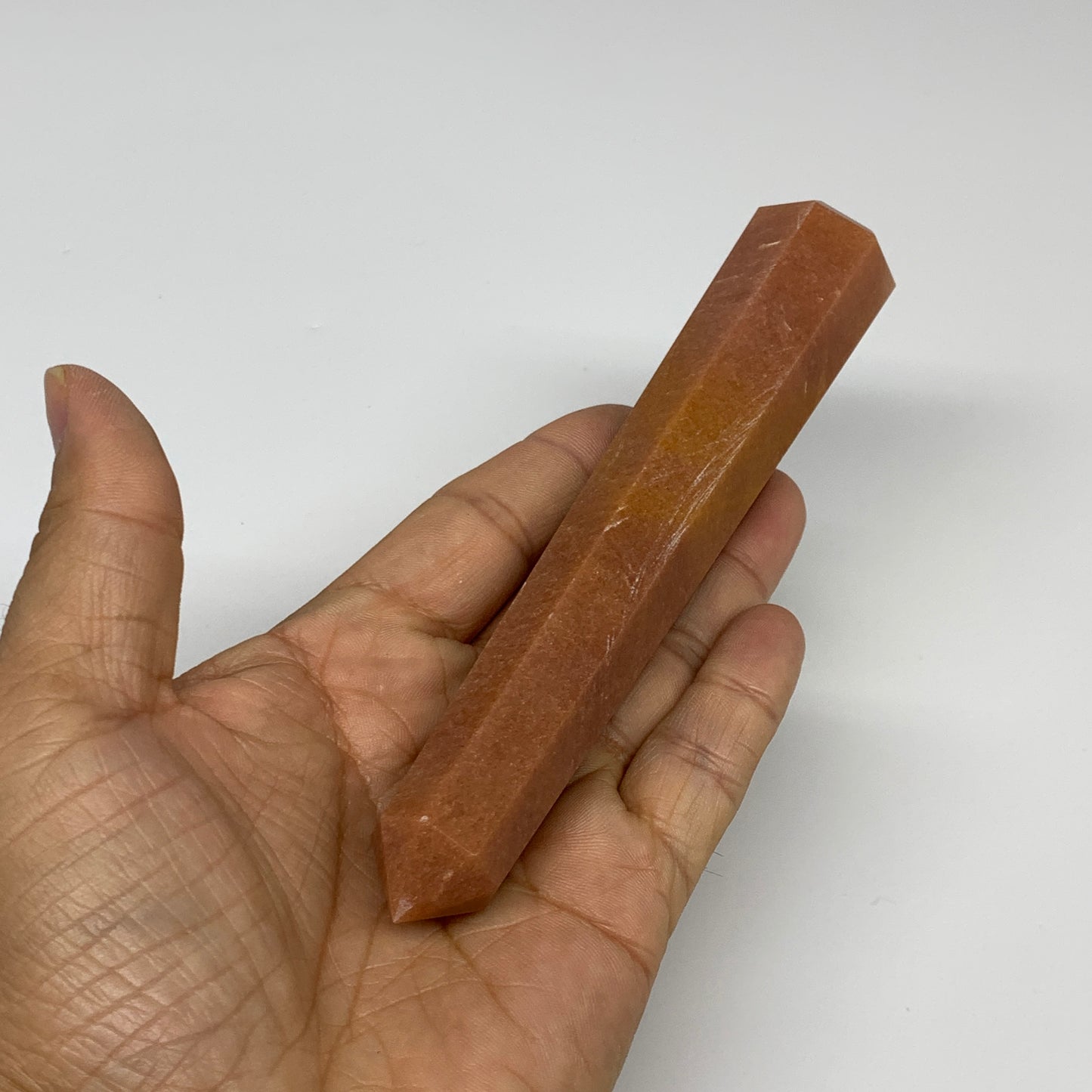 165.5g, 5.8"x1.1"x1" Red Aventurine Tower Obelisk Point Crystal @India,B31093
