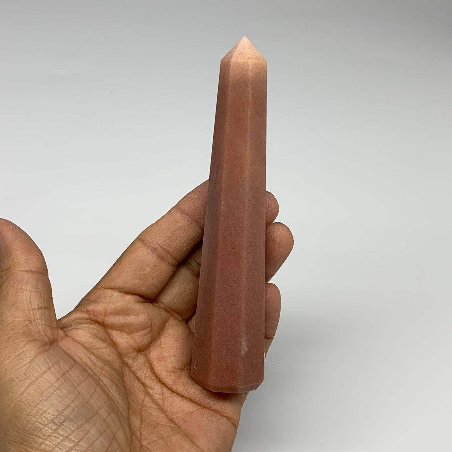 146.1g, 5.2"x1.1"x1" Red Aventurine Tower Obelisk Point Crystal @India,B31094