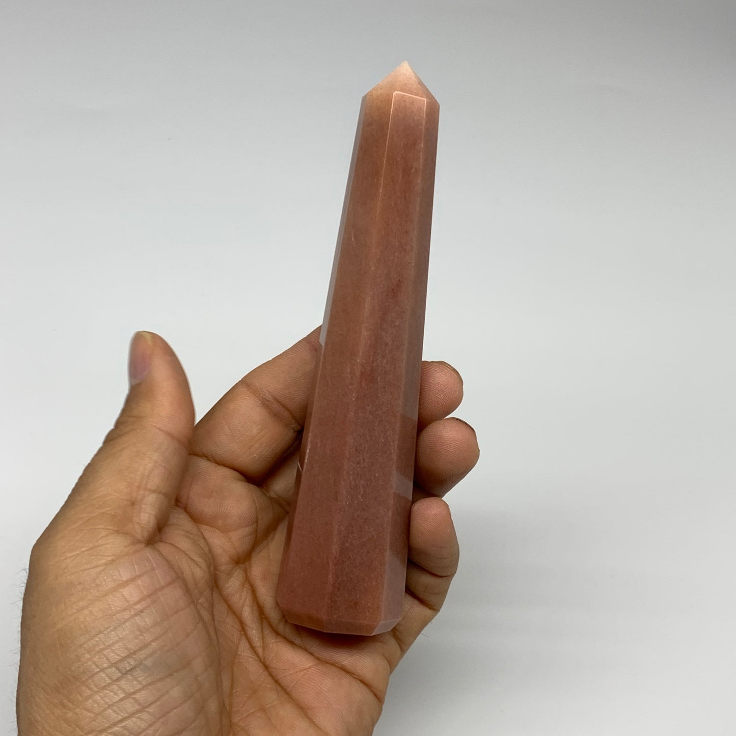 146.1g, 5.2"x1.1"x1" Red Aventurine Tower Obelisk Point Crystal @India,B31094