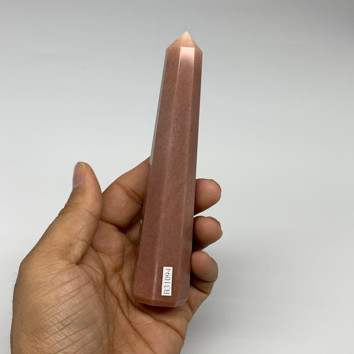 146.1g, 5.2"x1.1"x1" Red Aventurine Tower Obelisk Point Crystal @India,B31094