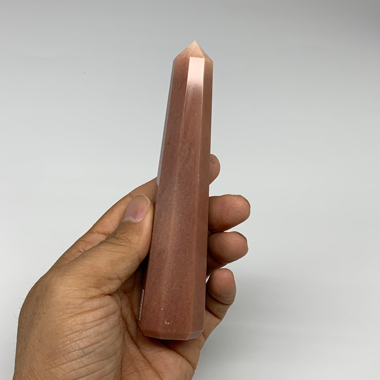 146.1g, 5.2"x1.1"x1" Red Aventurine Tower Obelisk Point Crystal @India,B31094