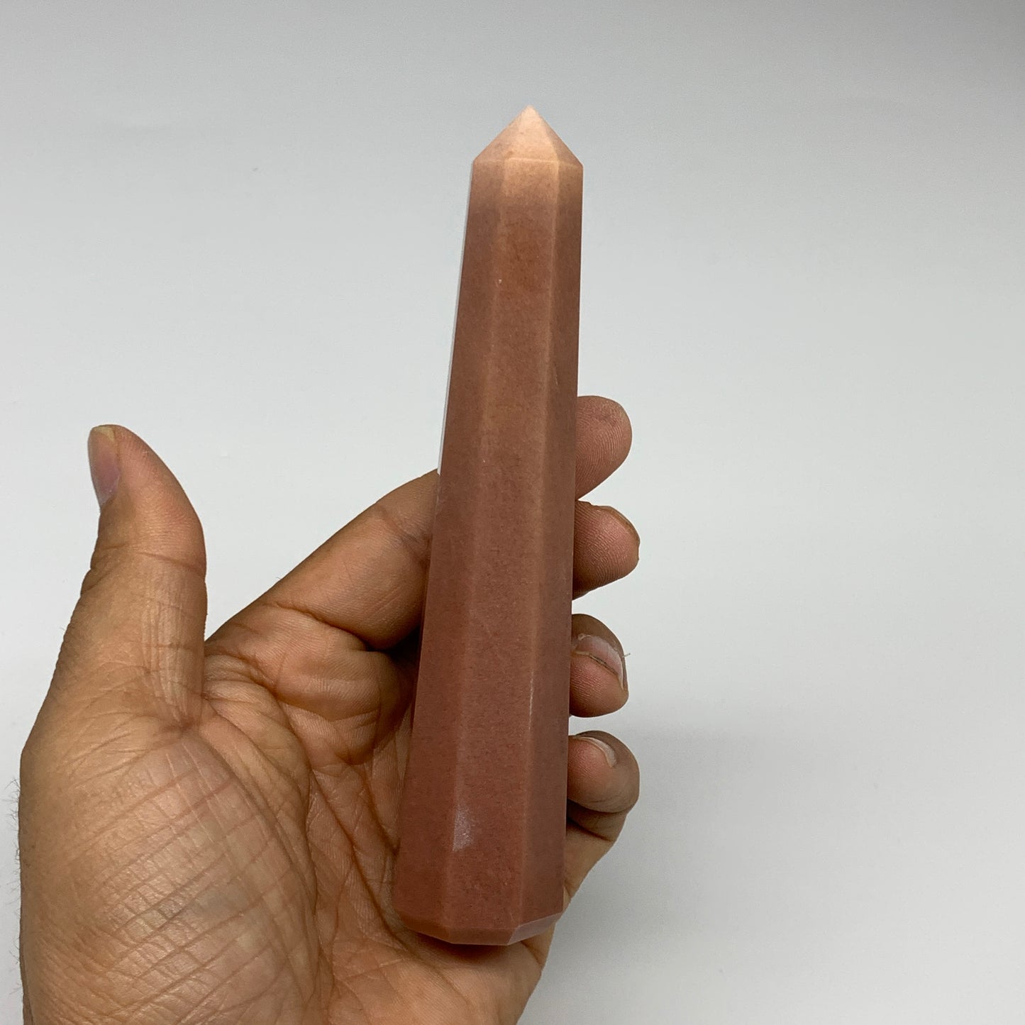 146.1g, 5.2"x1.1"x1" Red Aventurine Tower Obelisk Point Crystal @India,B31094