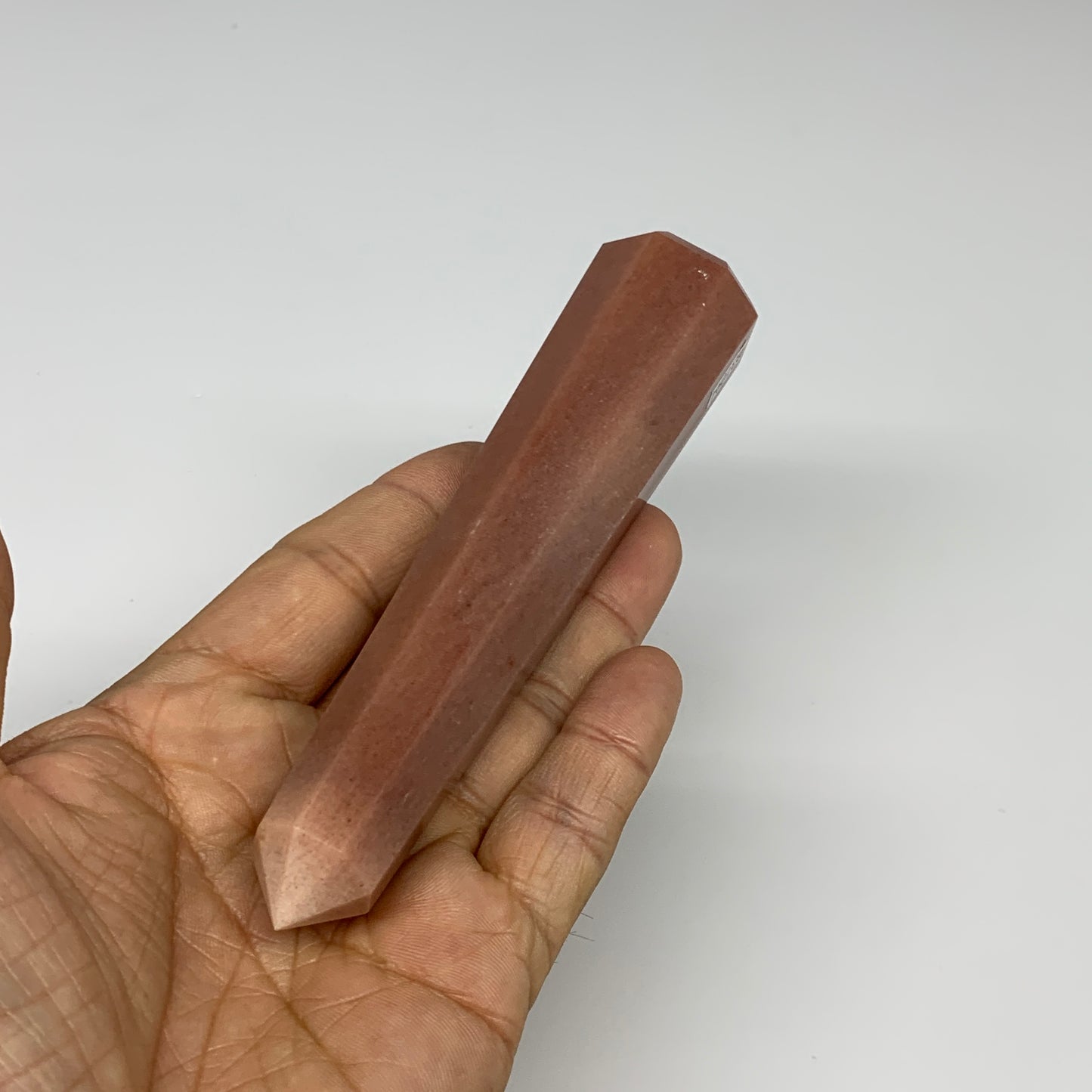 146.1g, 5.2"x1.1"x1" Red Aventurine Tower Obelisk Point Crystal @India,B31094