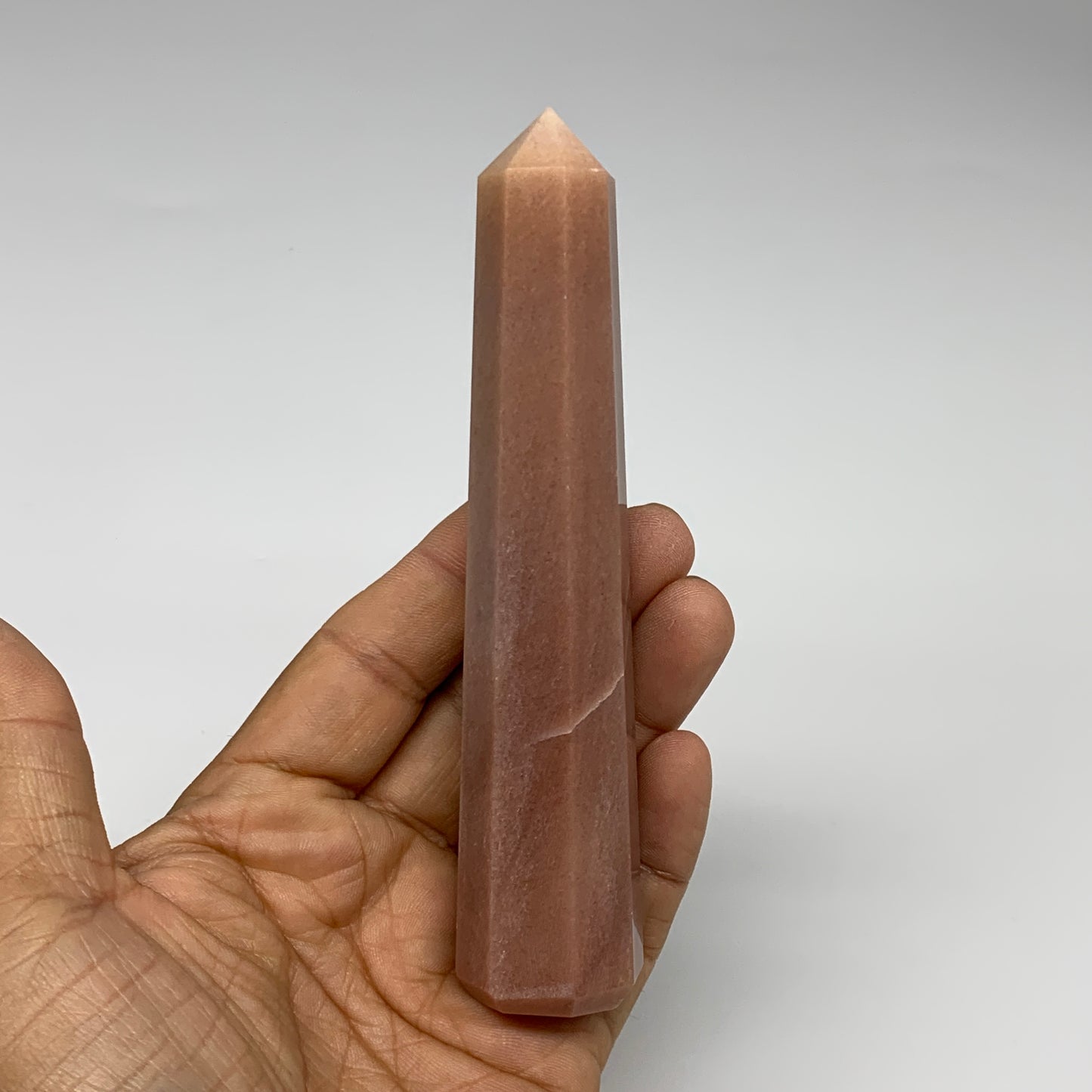 140.1g, 5.1"x1"x1" Red Aventurine Tower Obelisk Point Crystal @India,B31095