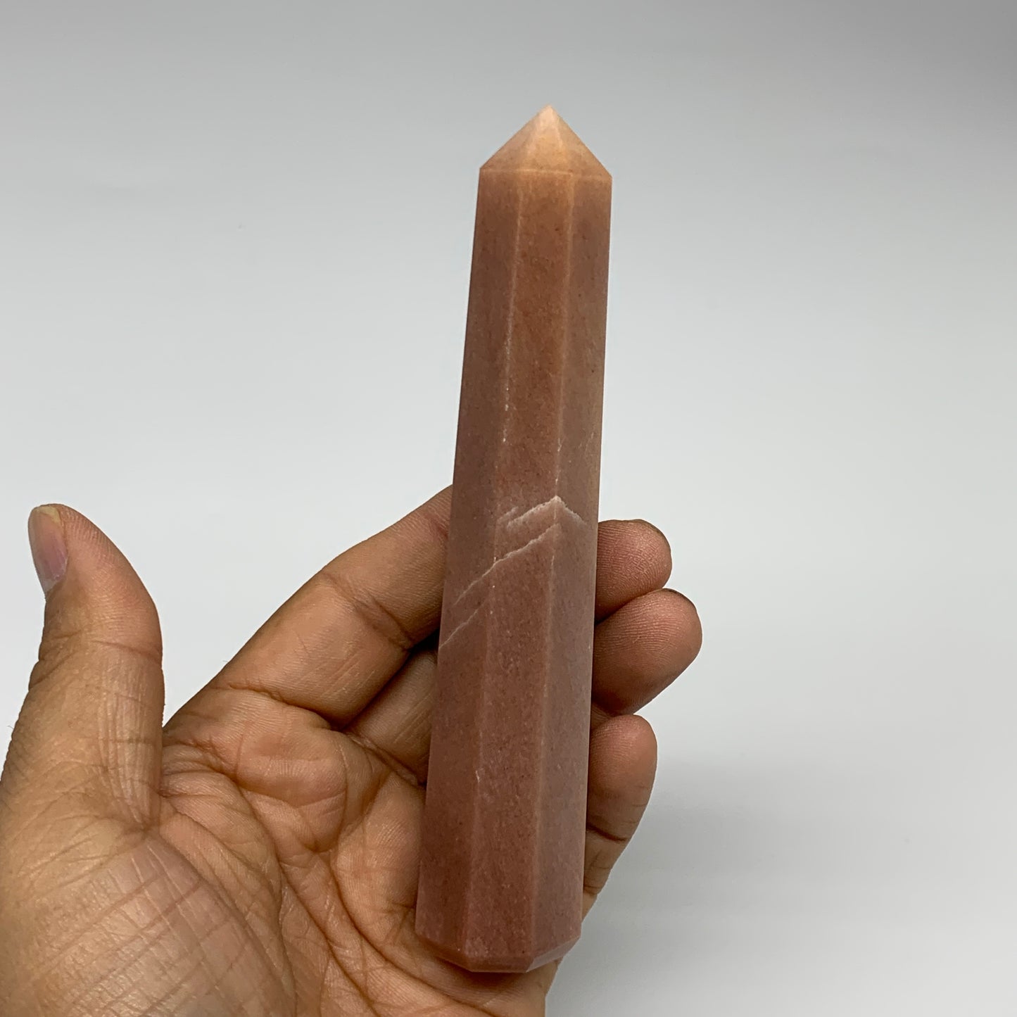 140.1g, 5.1"x1"x1" Red Aventurine Tower Obelisk Point Crystal @India,B31095