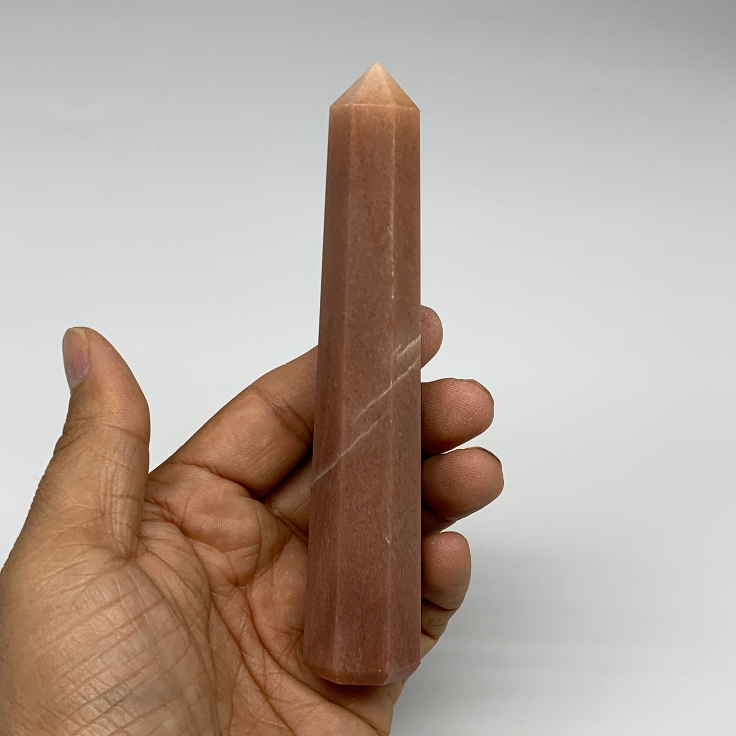 140.1g, 5.1"x1"x1" Red Aventurine Tower Obelisk Point Crystal @India,B31095
