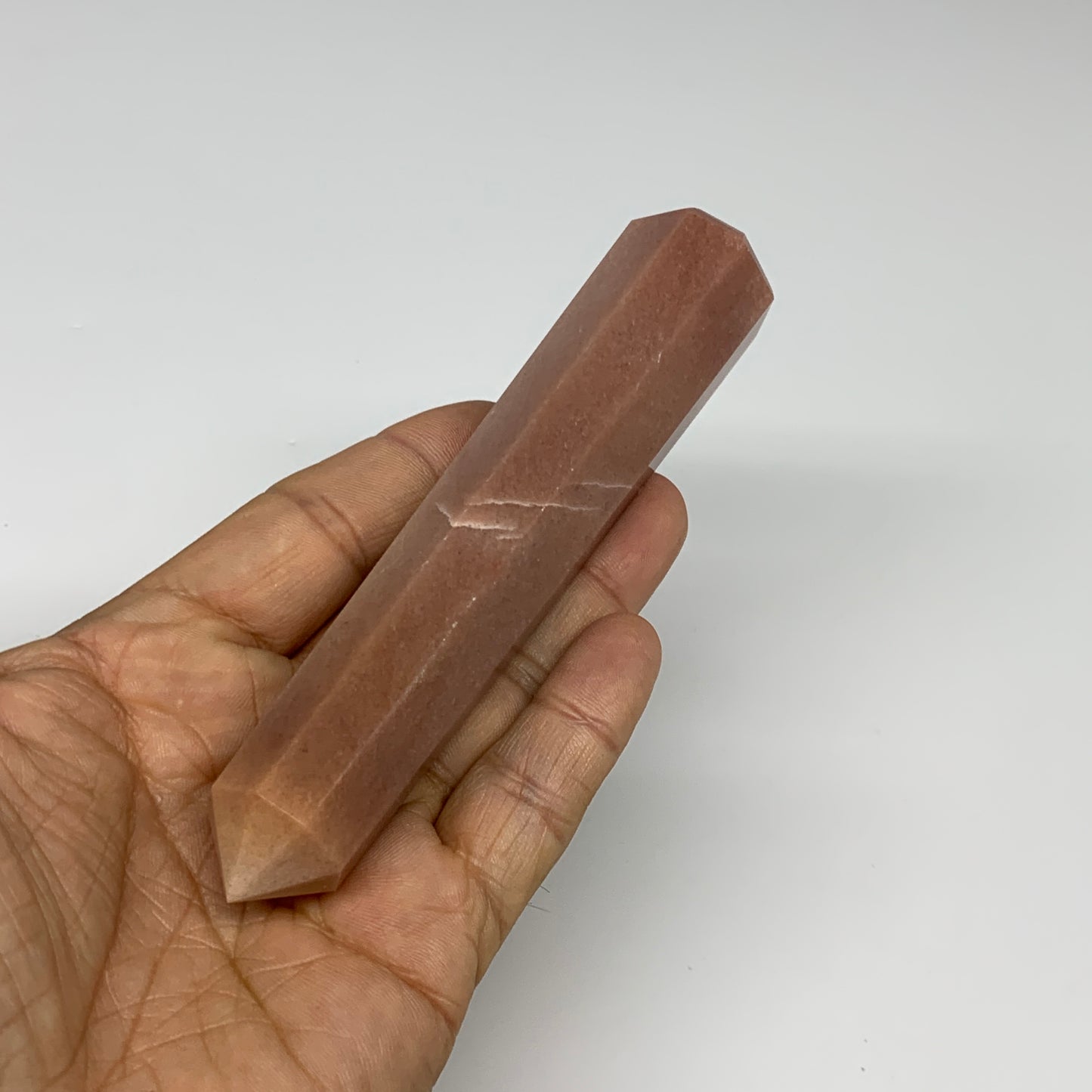 140.1g, 5.1"x1"x1" Red Aventurine Tower Obelisk Point Crystal @India,B31095