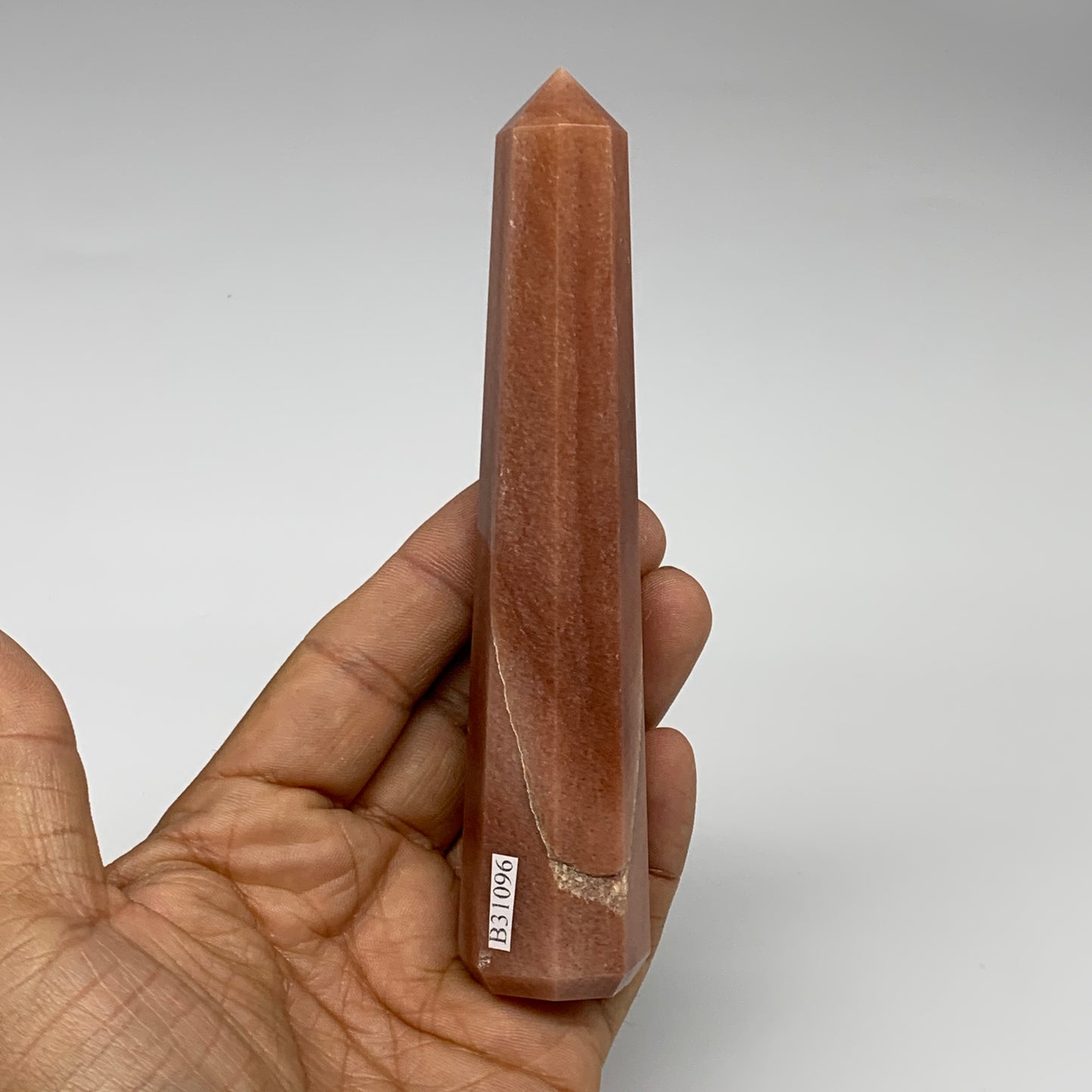 144.5g, 5.3"x1"x1" Red Aventurine Tower Obelisk Point Crystal @India,B31096