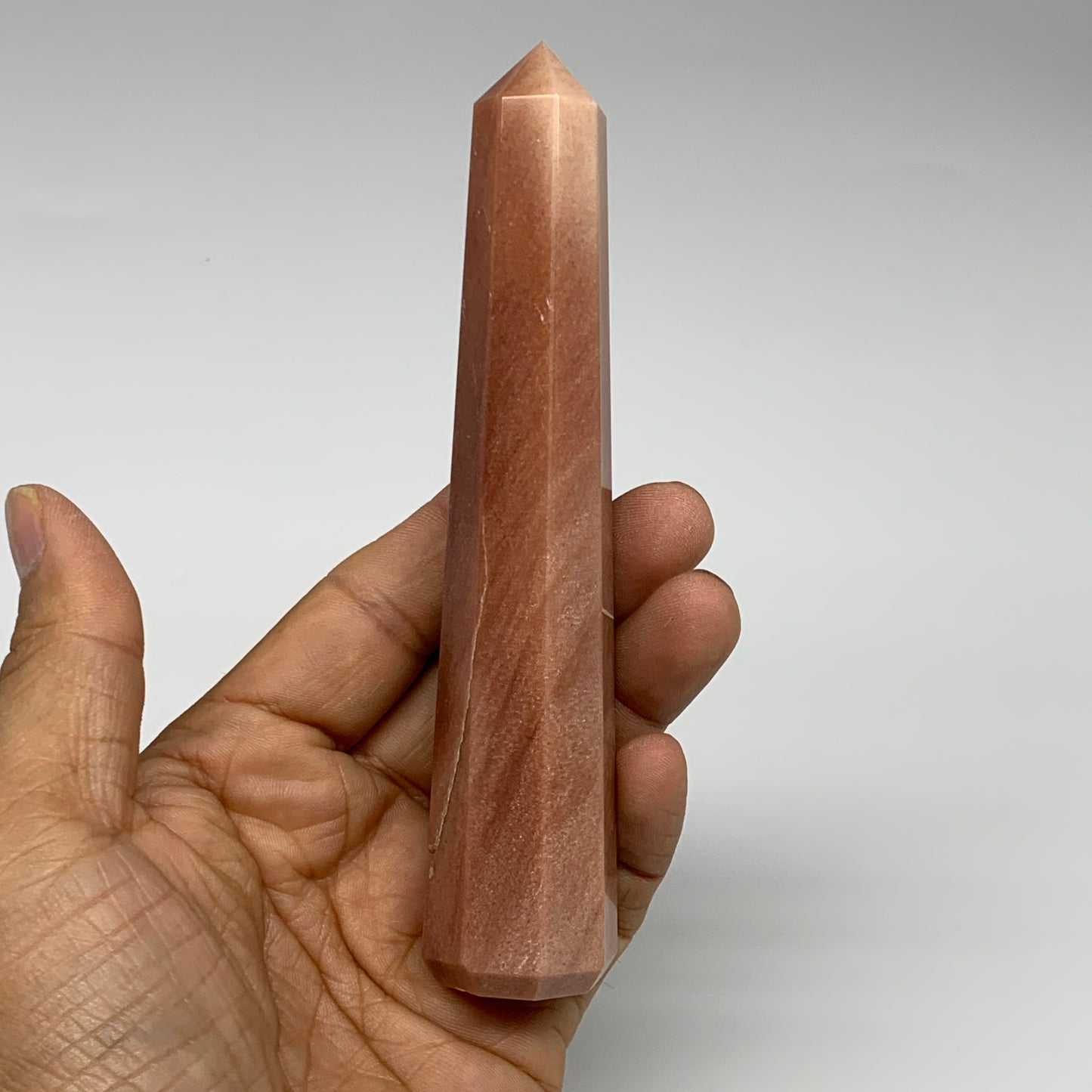 144.5g, 5.3"x1"x1" Red Aventurine Tower Obelisk Point Crystal @India,B31096