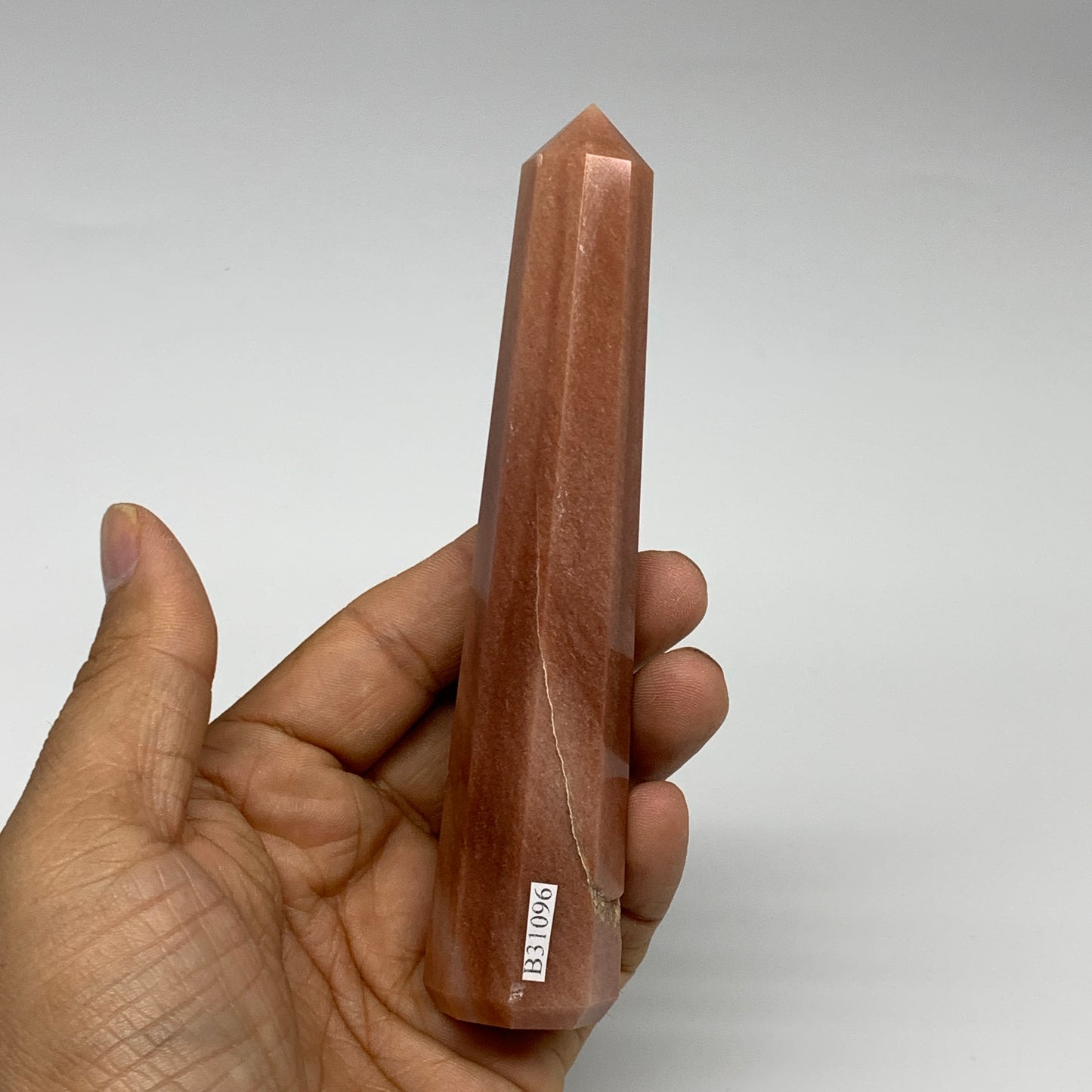 144.5g, 5.3"x1"x1" Red Aventurine Tower Obelisk Point Crystal @India,B31096