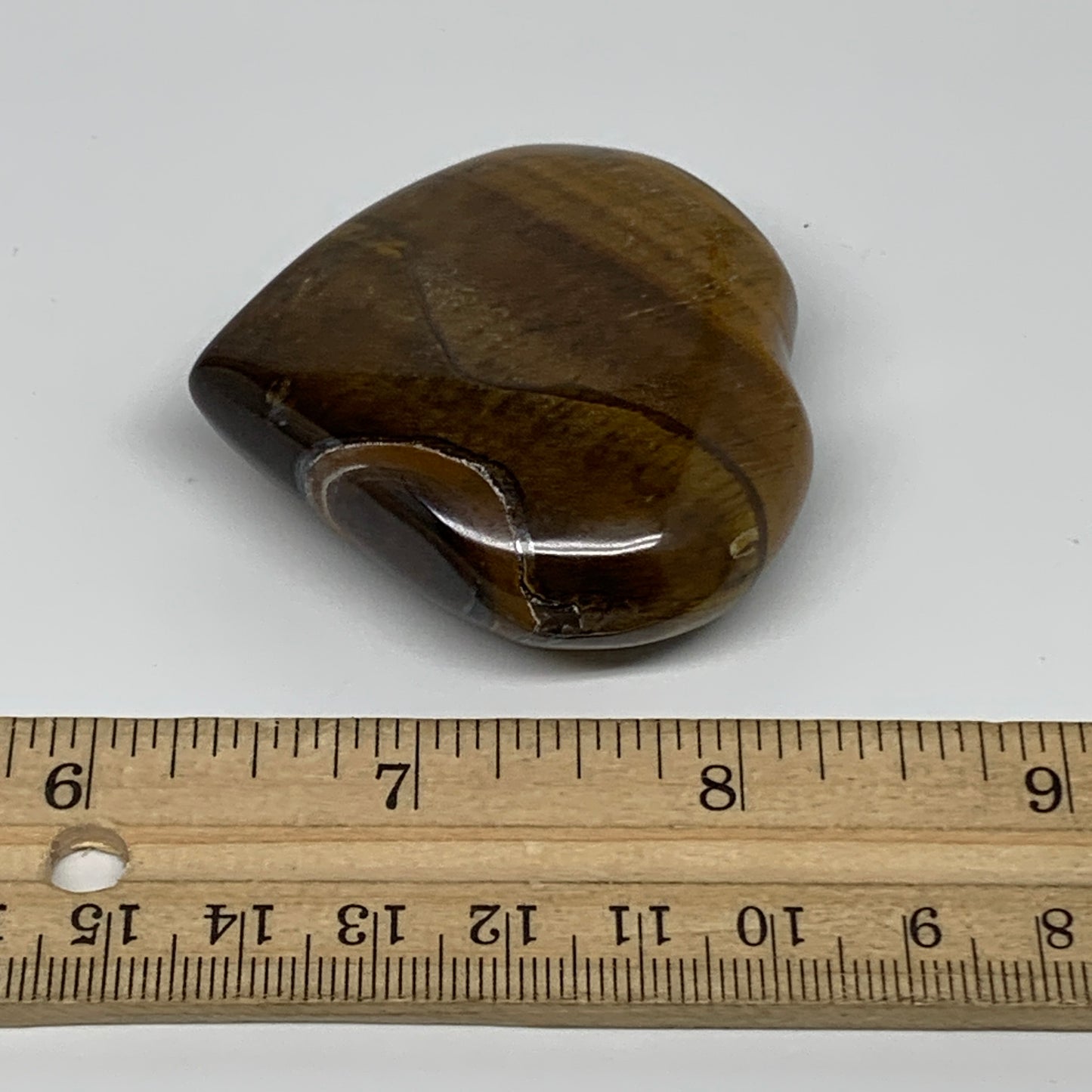 74.2g, 2"x2.1"x0.7", Tiger's Eye Heart Polished Healing Crystal @India, B33901