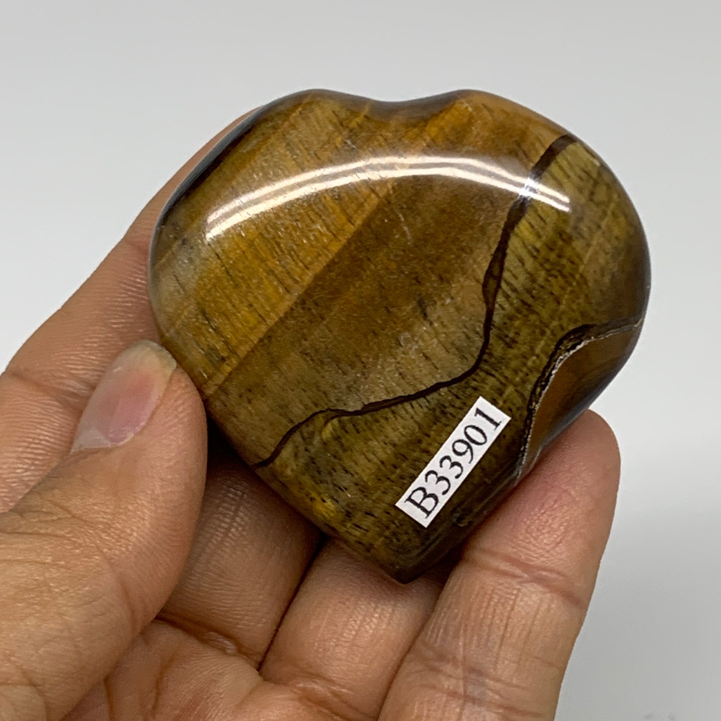 74.2g, 2"x2.1"x0.7", Tiger's Eye Heart Polished Healing Crystal @India, B33901